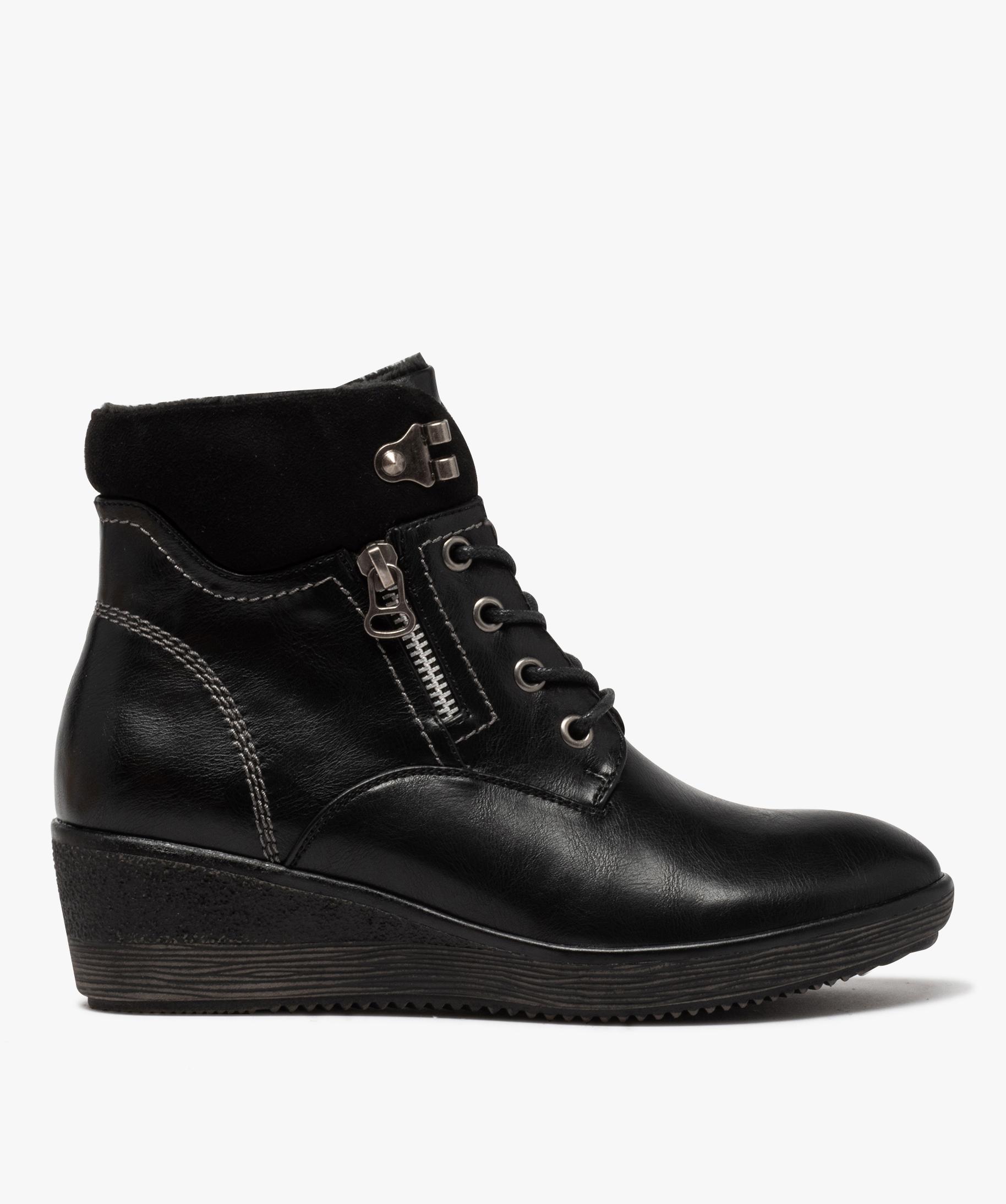Boots fourr es femme talon compens et col rembourr noir GEMO