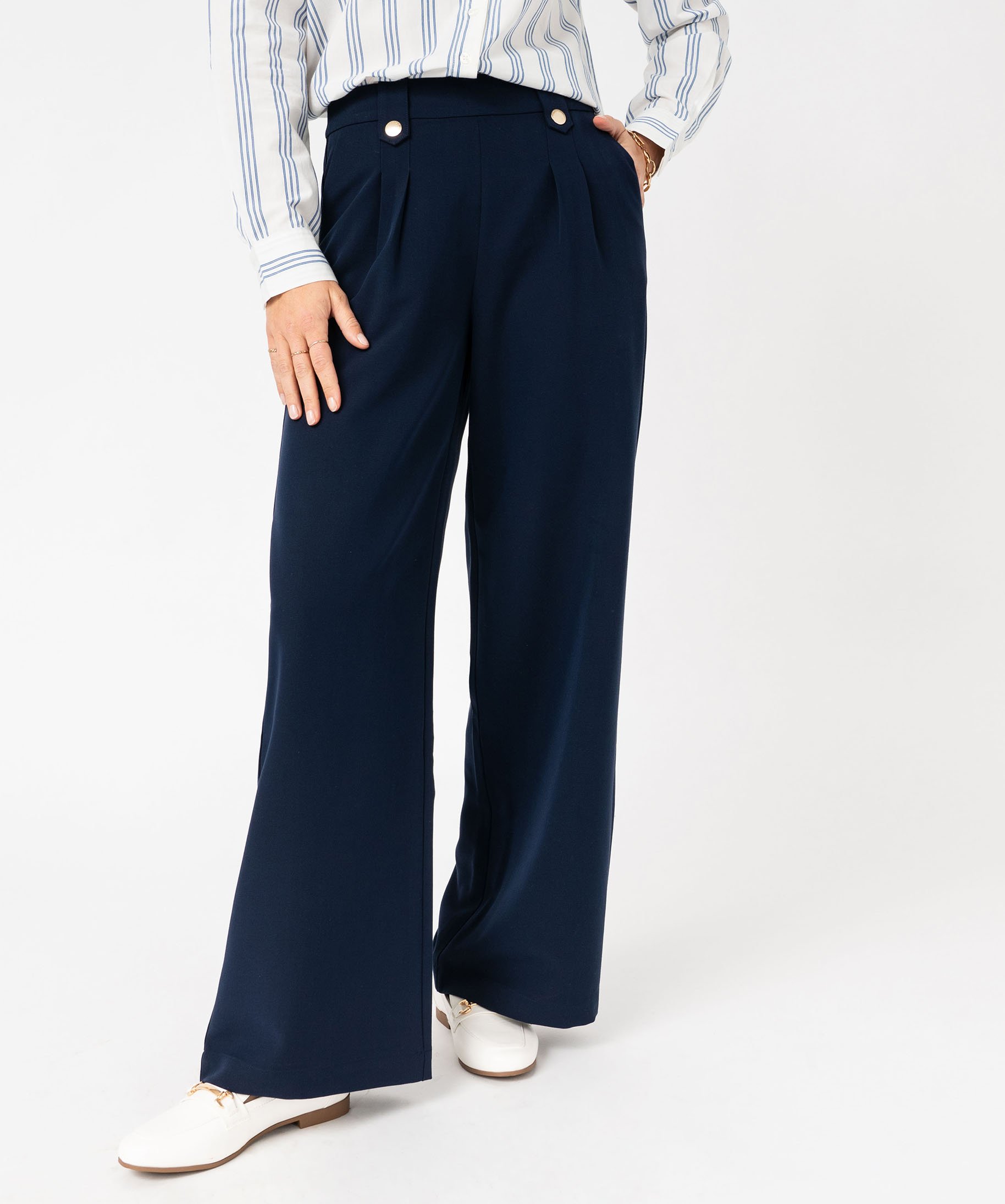 Pantalon en toile coupe large femme - LuluCastagnette bleu fonce | GEMO