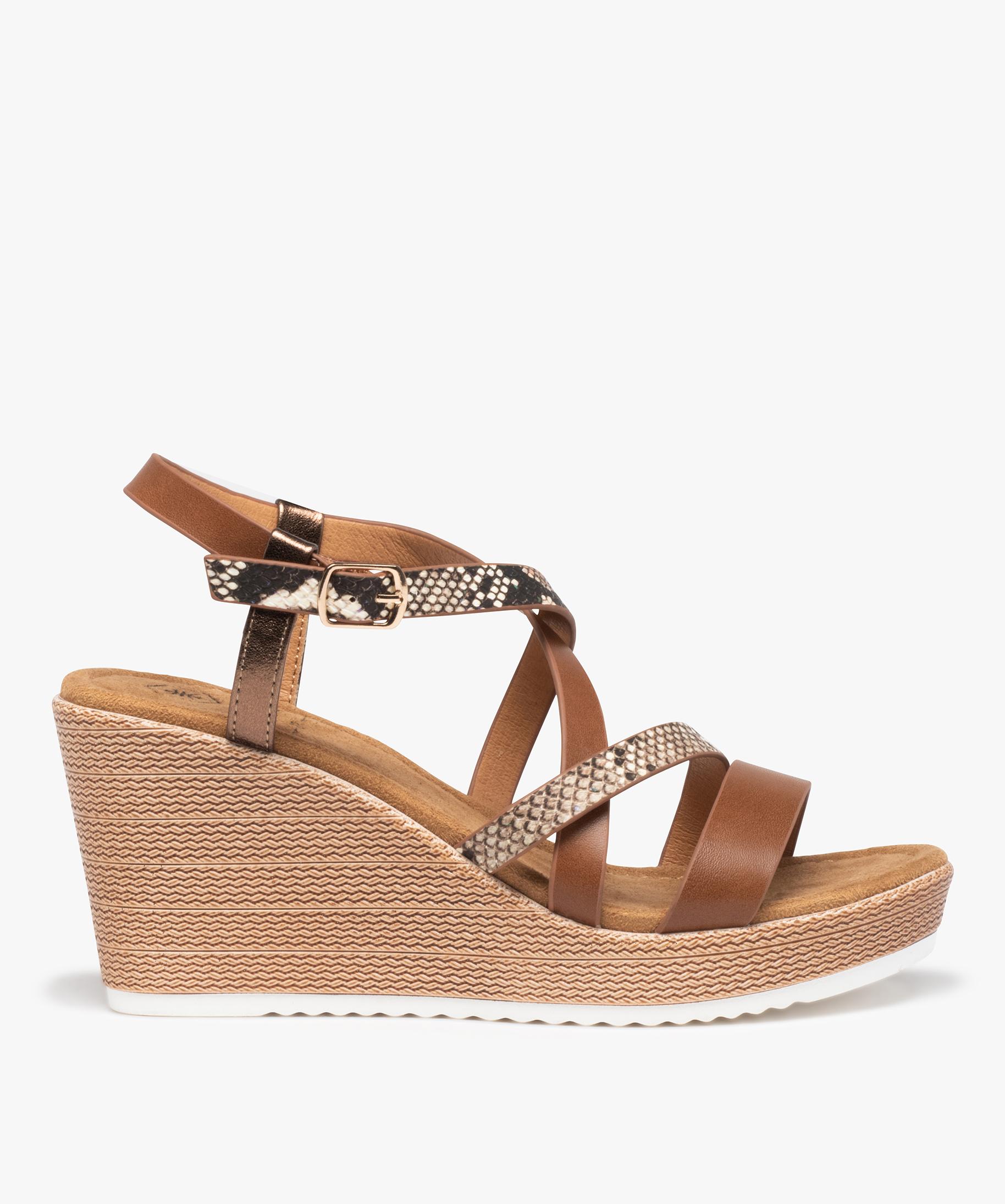 Sandales femme compensees a brides fantaisie marron GEMO