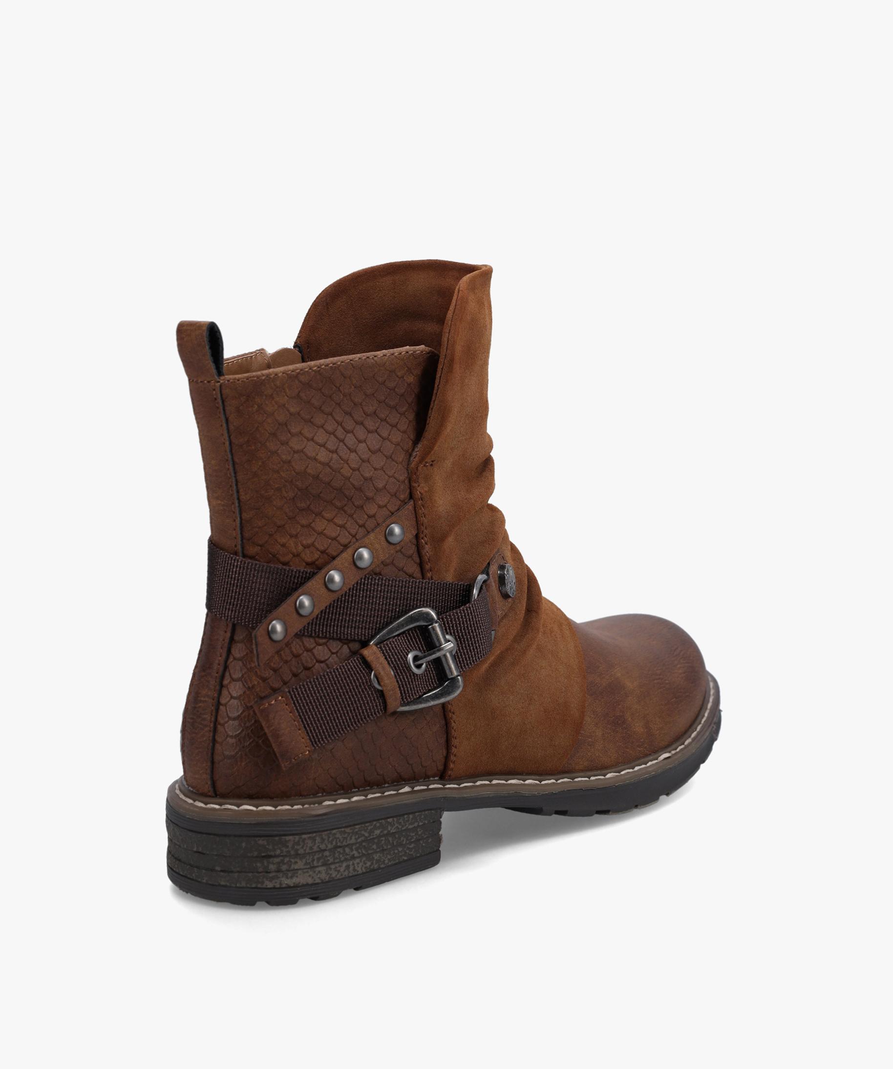 Boots femme motardes talon plat effet drap marron GEMO