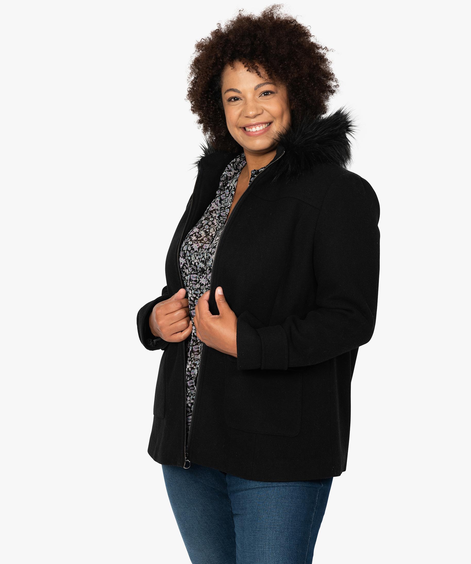 Manteau femme grande taille court capuche fantaisie GEMO