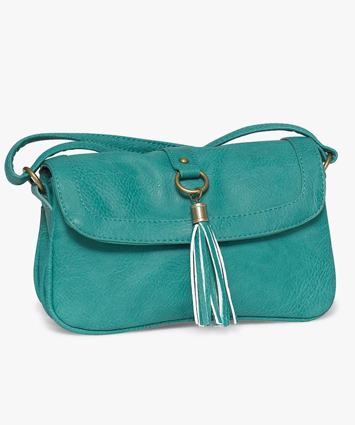 Sac femme forme besace multirangement avec breloque pompon vert GEMO