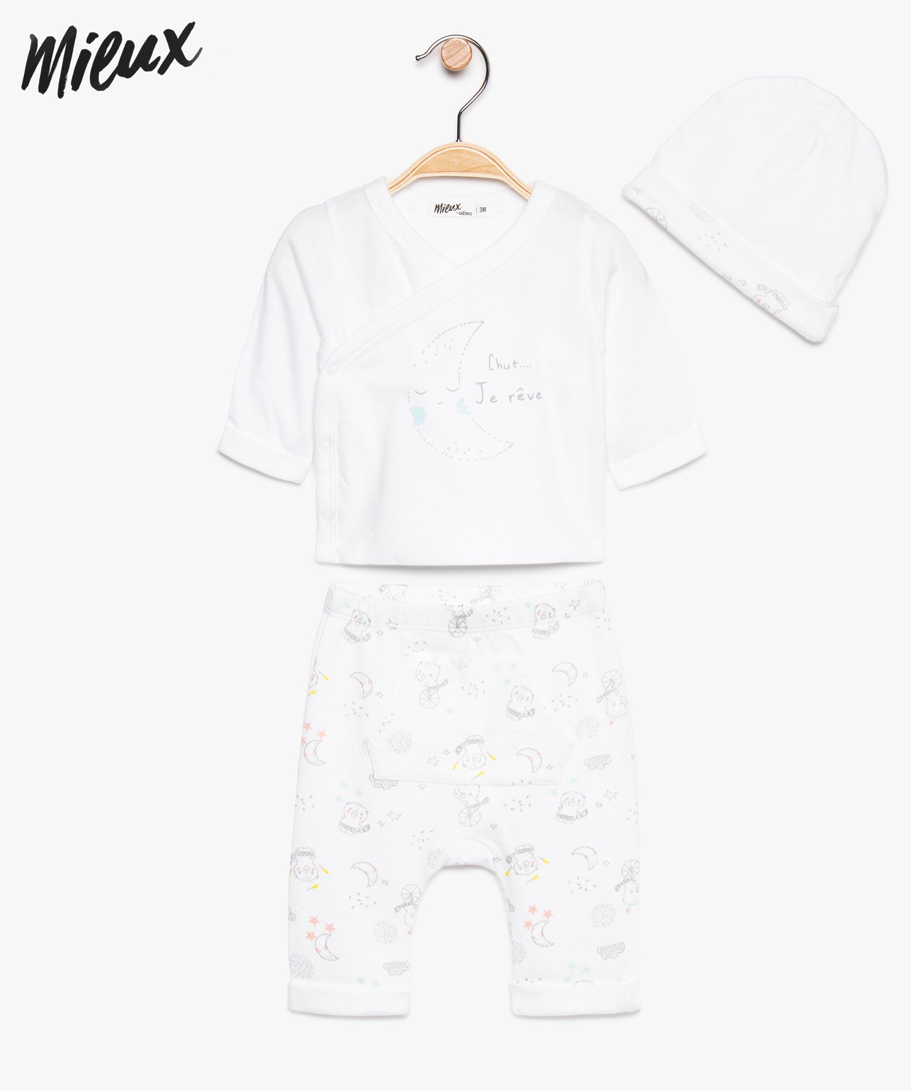 Ensemble Bebe 3 Pieces En Coton Bio Brassiere Pantal Gemo Ensemble Bebe 3 Pieces En Coton Bio Brassiere Pantal Gemo