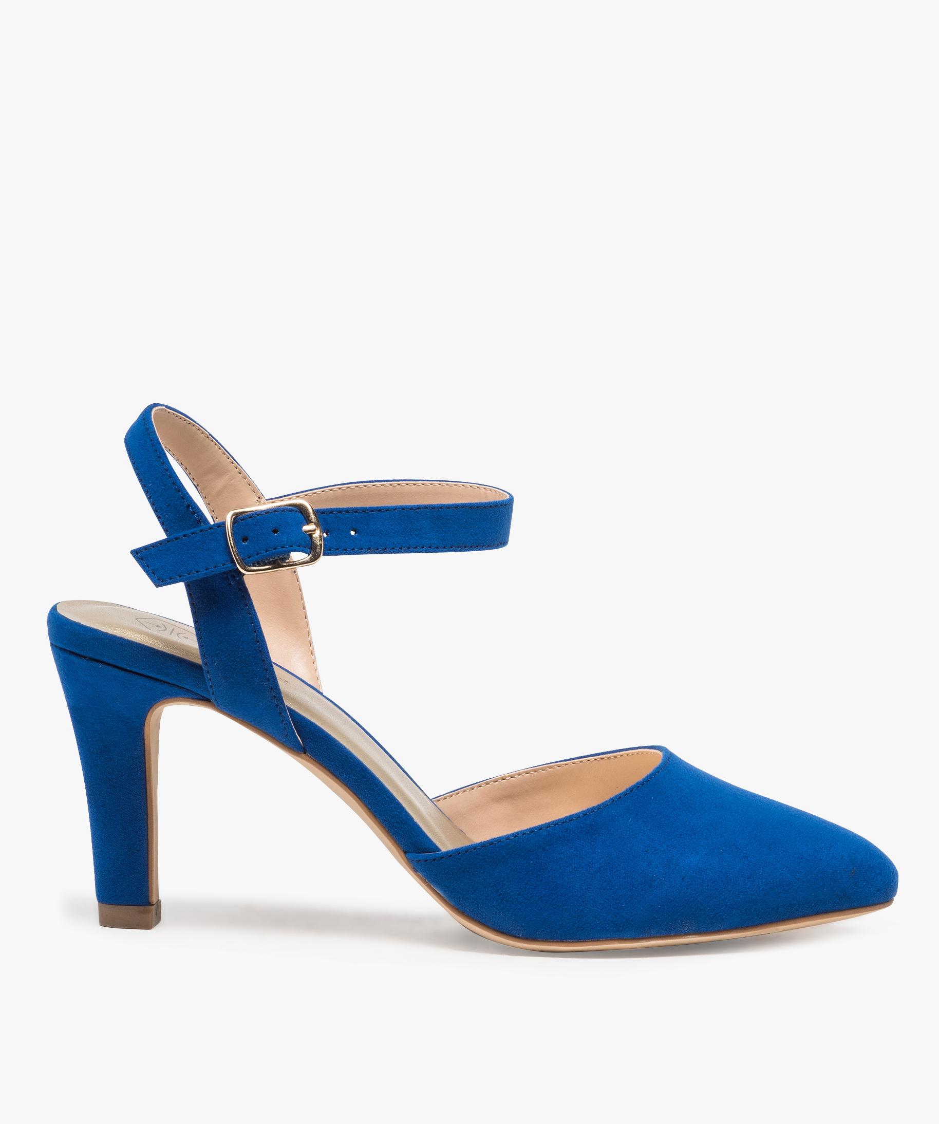 Escarpins femme a talon en suedine unie et bride bleu GEMO