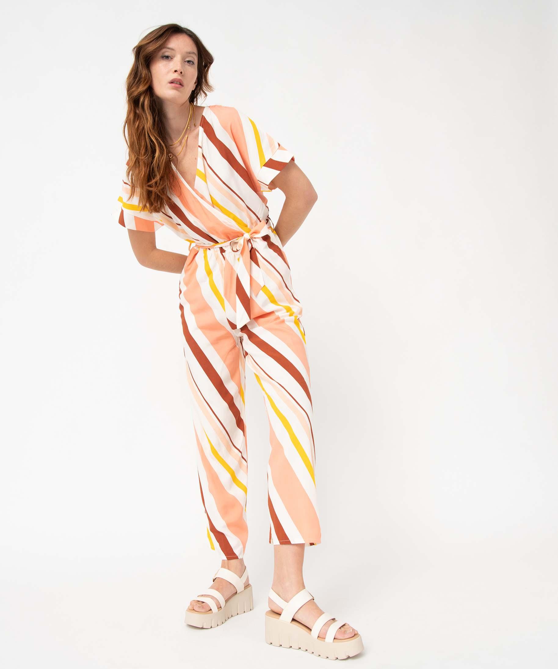 Combinaison pantacourt femme avec haut cache coeur raye GEMO