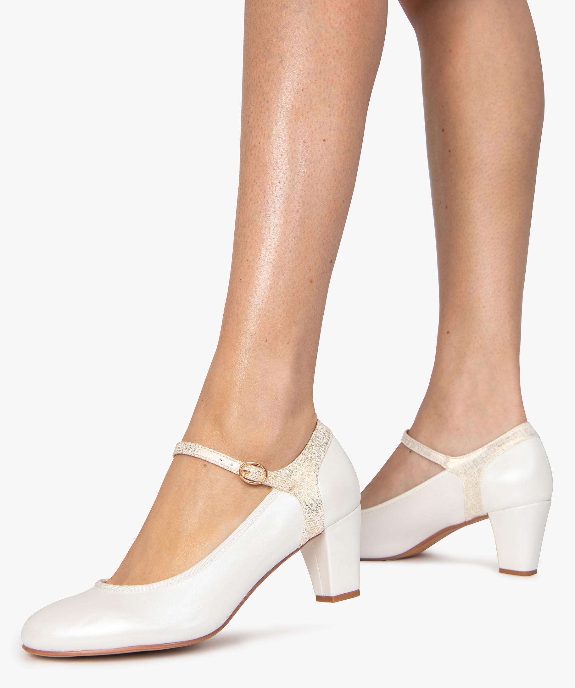 Escarpins femme a talon et bride cheville style mary jane blanc GEMO
