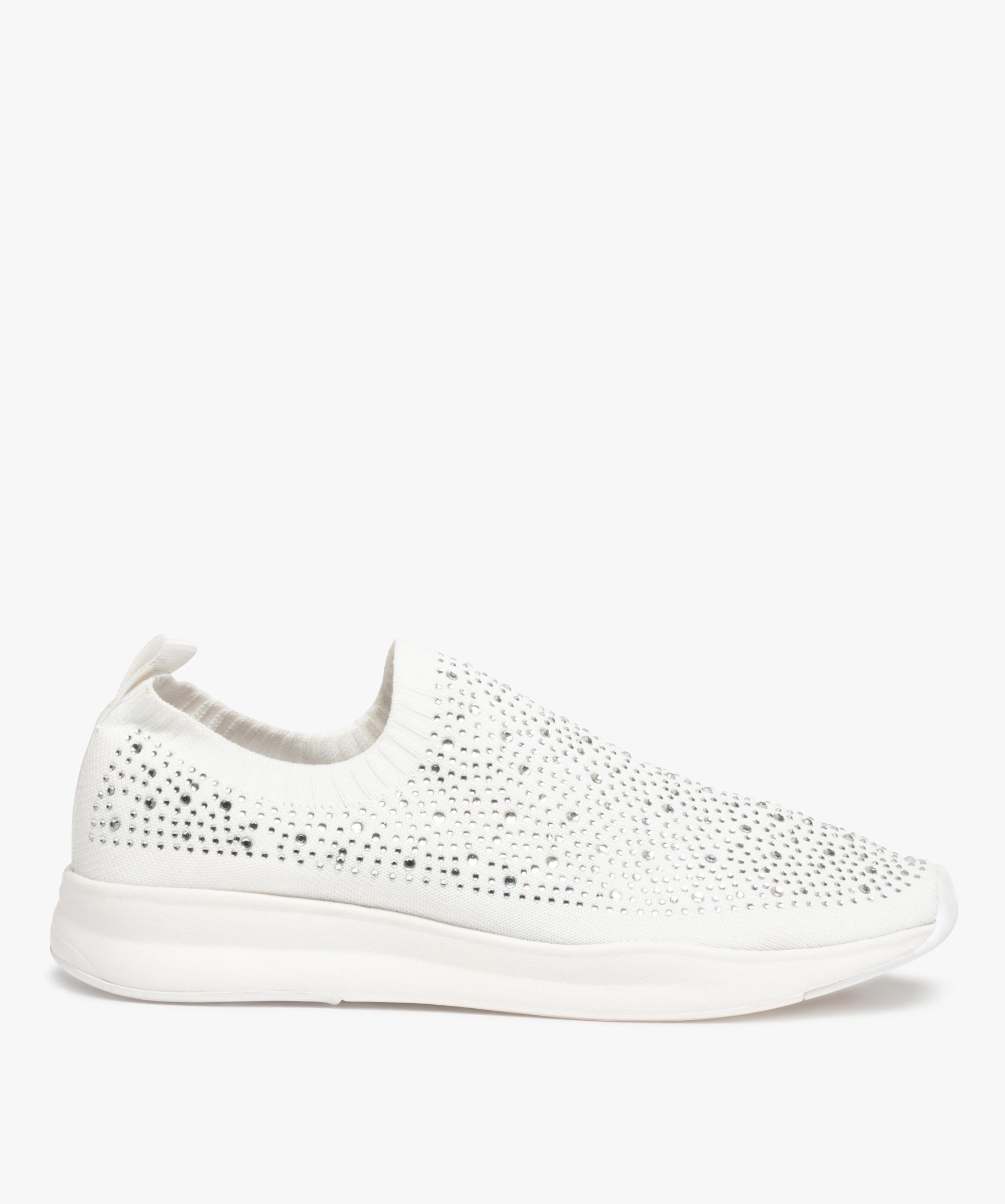 Baskets femme style chaussettes en maille avec strass blanc GEMO