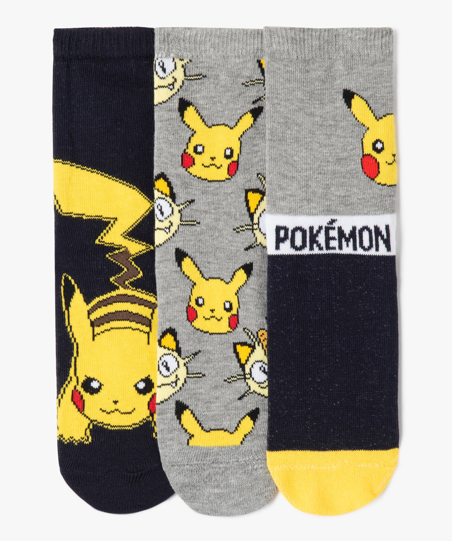 chaussettes garcon assorties a motifs pokemon (lot de 3) imprime chaussettes