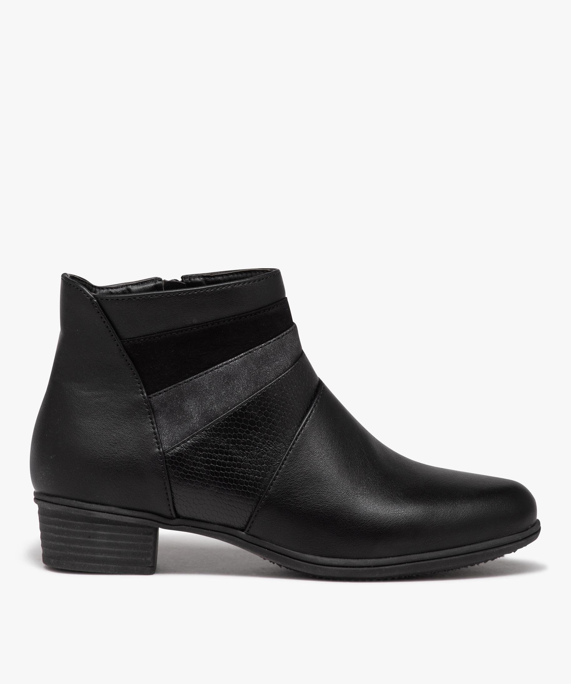 Boots femme confort unies a petit talon noir GEMO