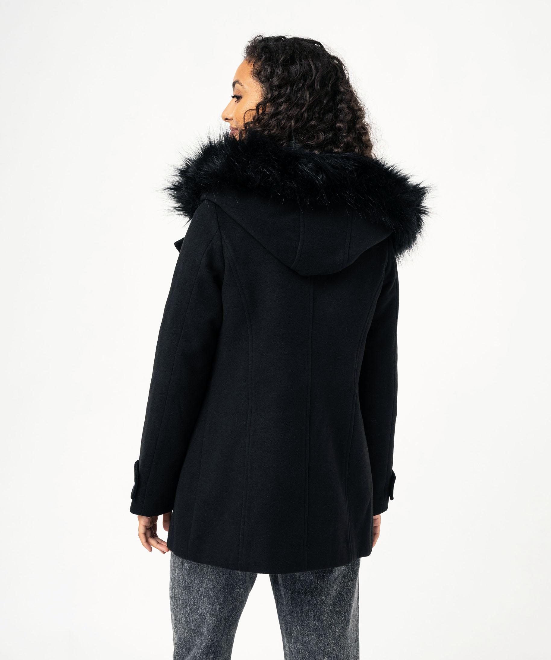 Manteau noir best sale avec capuche fourrure