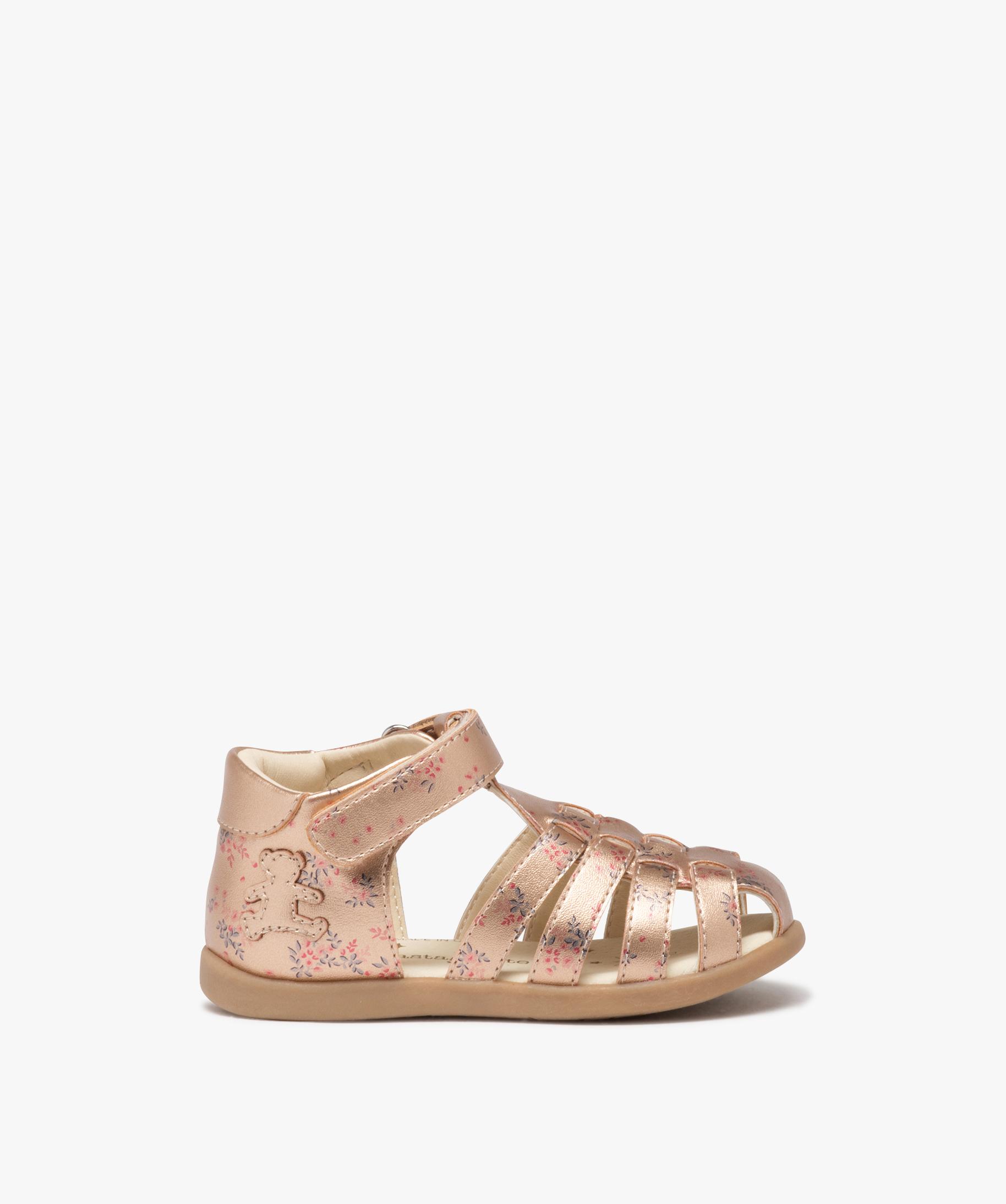 Naturino Sandales Premiers Pas Fille WAD - Chaussures Souples En Cuir Avec Pompons Fushia, Idéales Pour Bébé