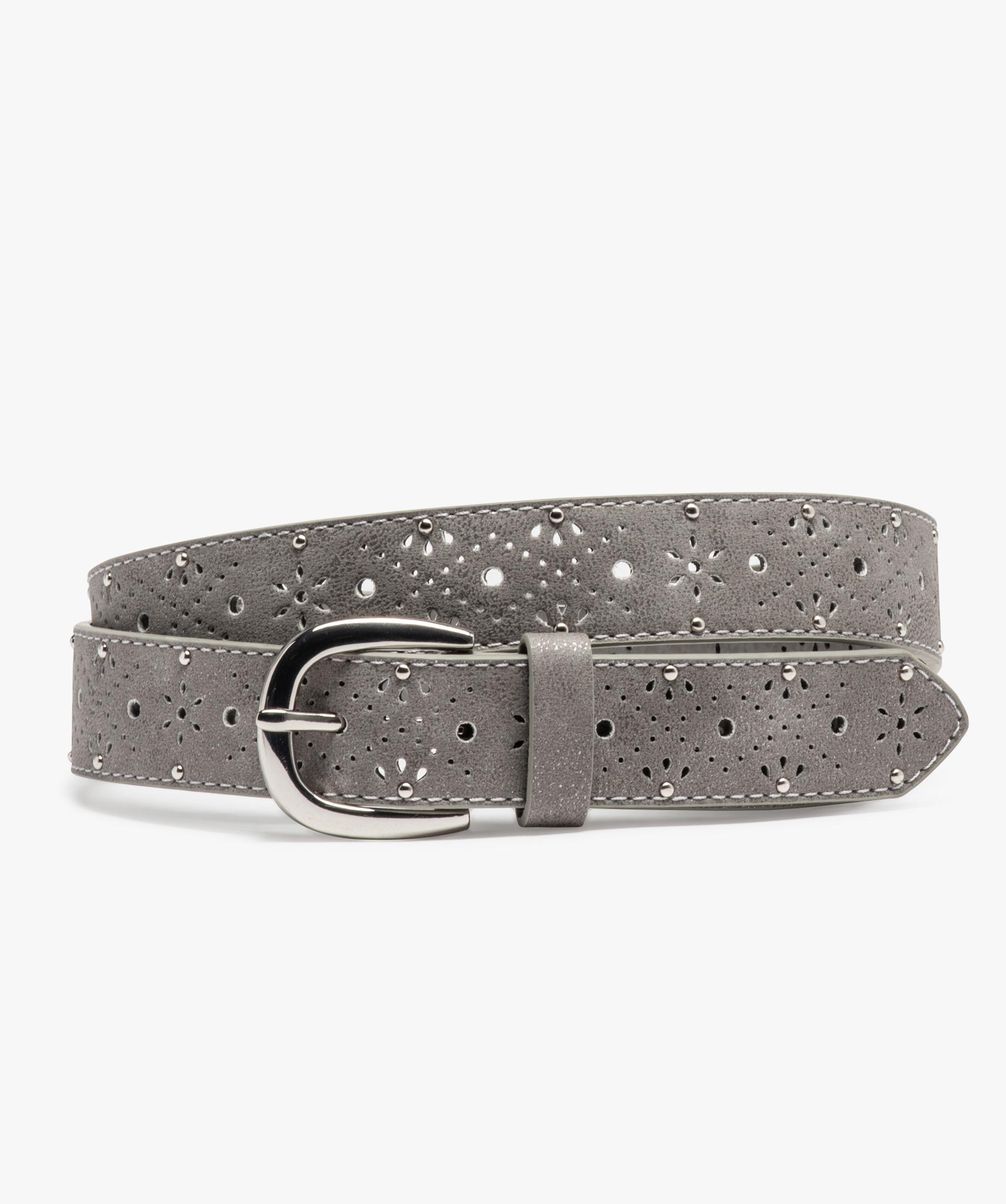 Ceinture Femme Cuir Imprimé Zèbre Avec Strass Et Clous Argentés - Taille Large 36-37 Pouces