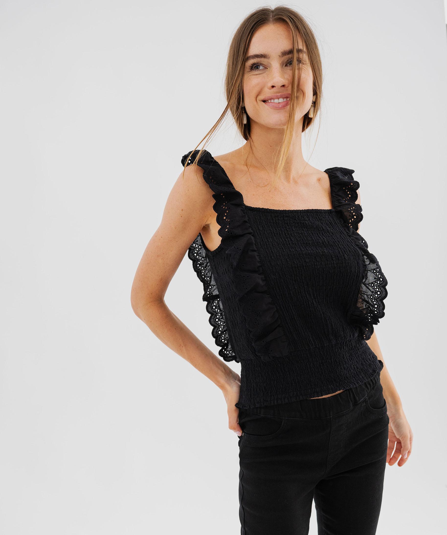Débardeur à Volants Eight Sixty - Taille M, Noir, En Rayon, Occasion Très Bon état