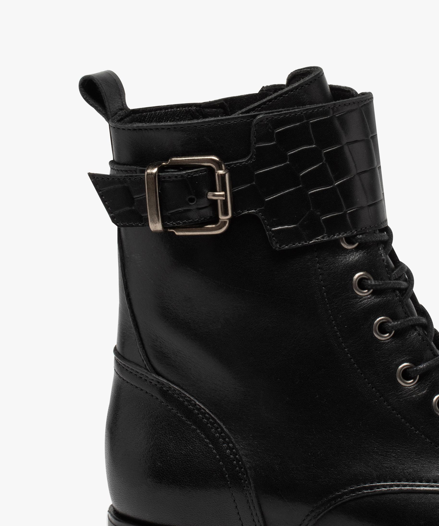 Boots femme talon plat dessus cuir uni style rangers GEMO