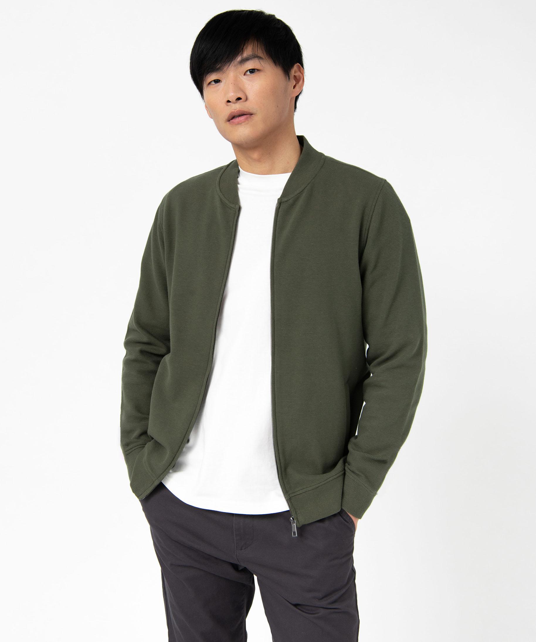 Sweat zipp?� en maille textur?�e homme kaki | GEMO