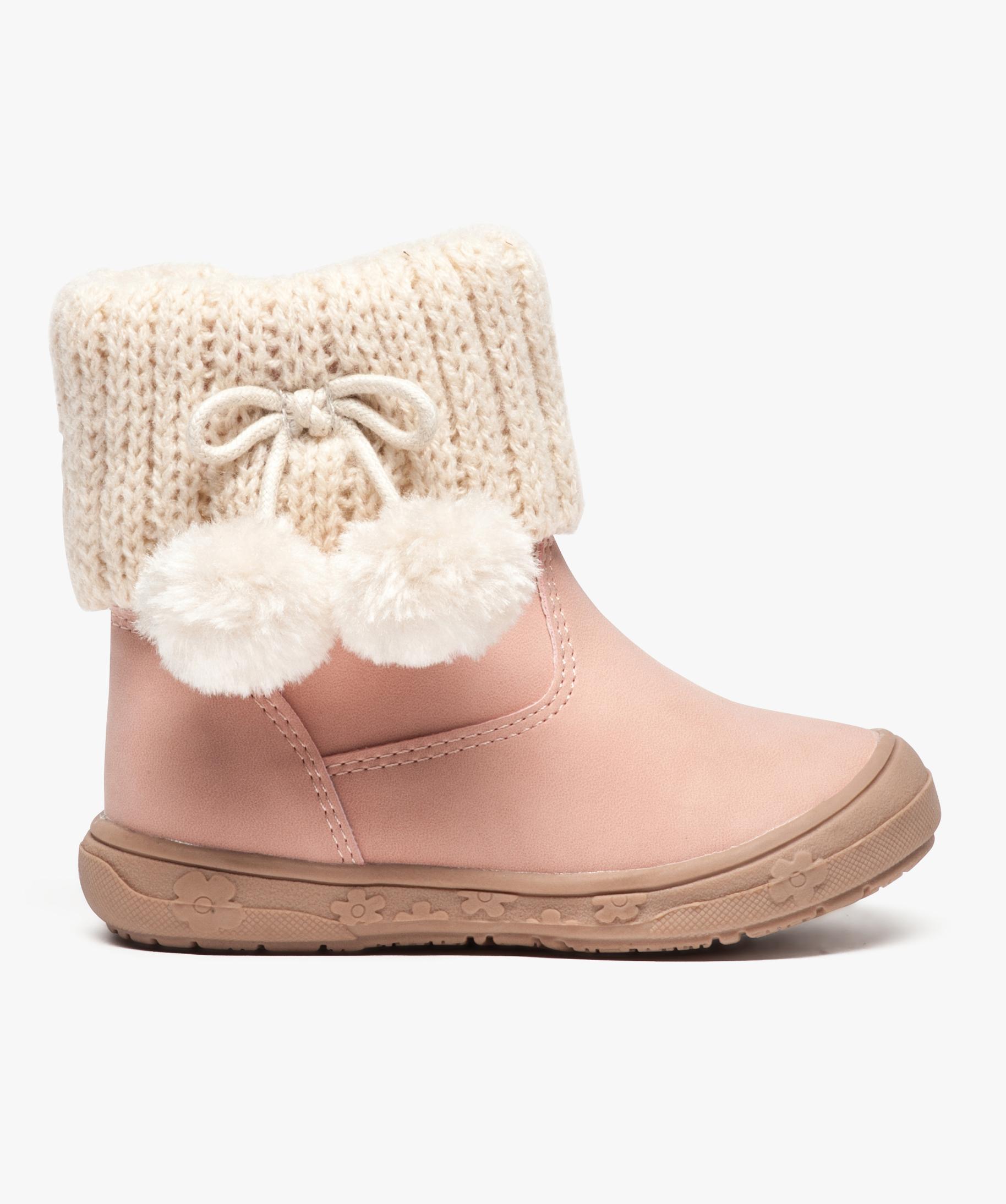 Bottines Bebe Fille Zippees Avec Col Tricote Et Pompons Gemo