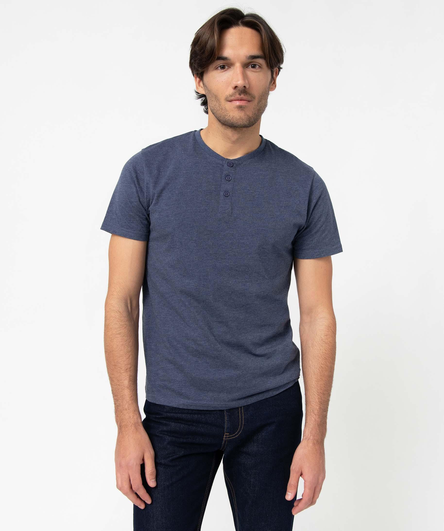 T-shirt Harris Wilson Homme - Col Tunisien Manches Longues Bleu Marine Nateo - Neuf Avec étiquettes