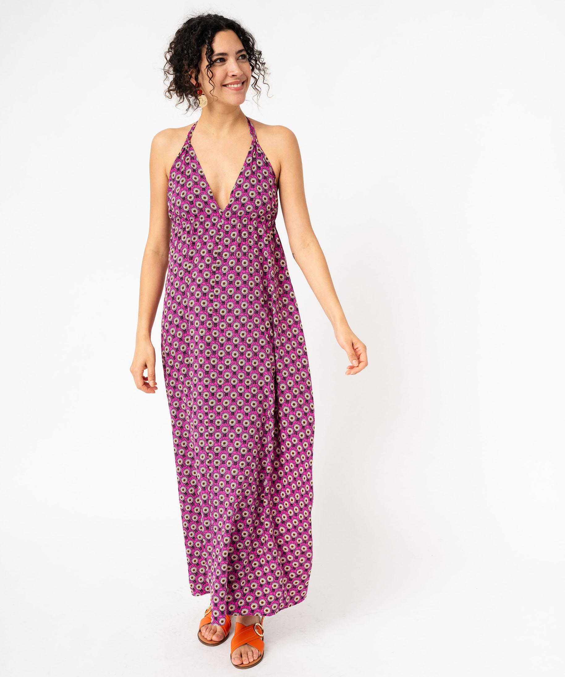 Robe longue a fines bretelles et dos nu femme imprime GEMO