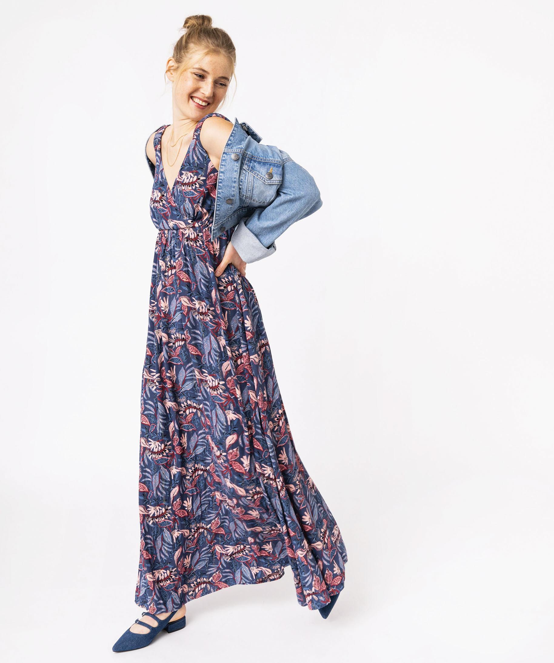 Robe longue taille empire a larges bretelles elastiques femme imprime GEMO