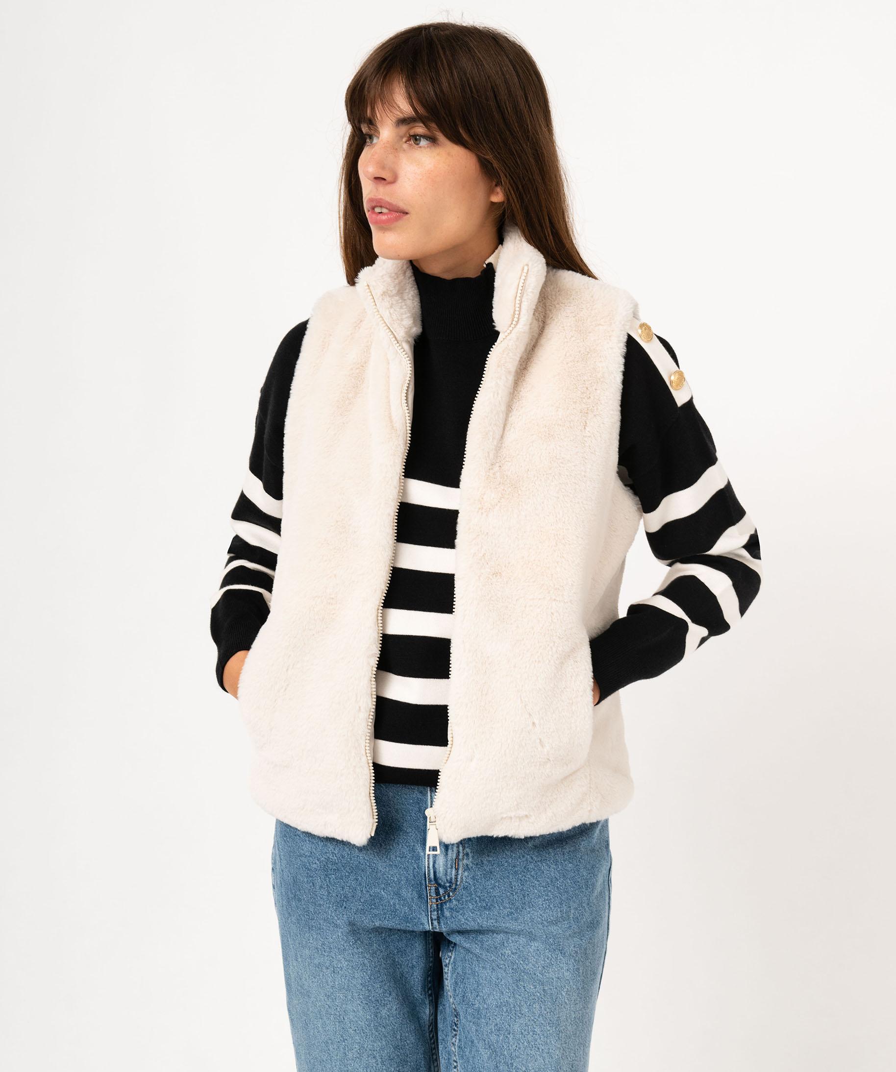 Veste sans manches en fourrure imitation femme blanc chine | GEMO