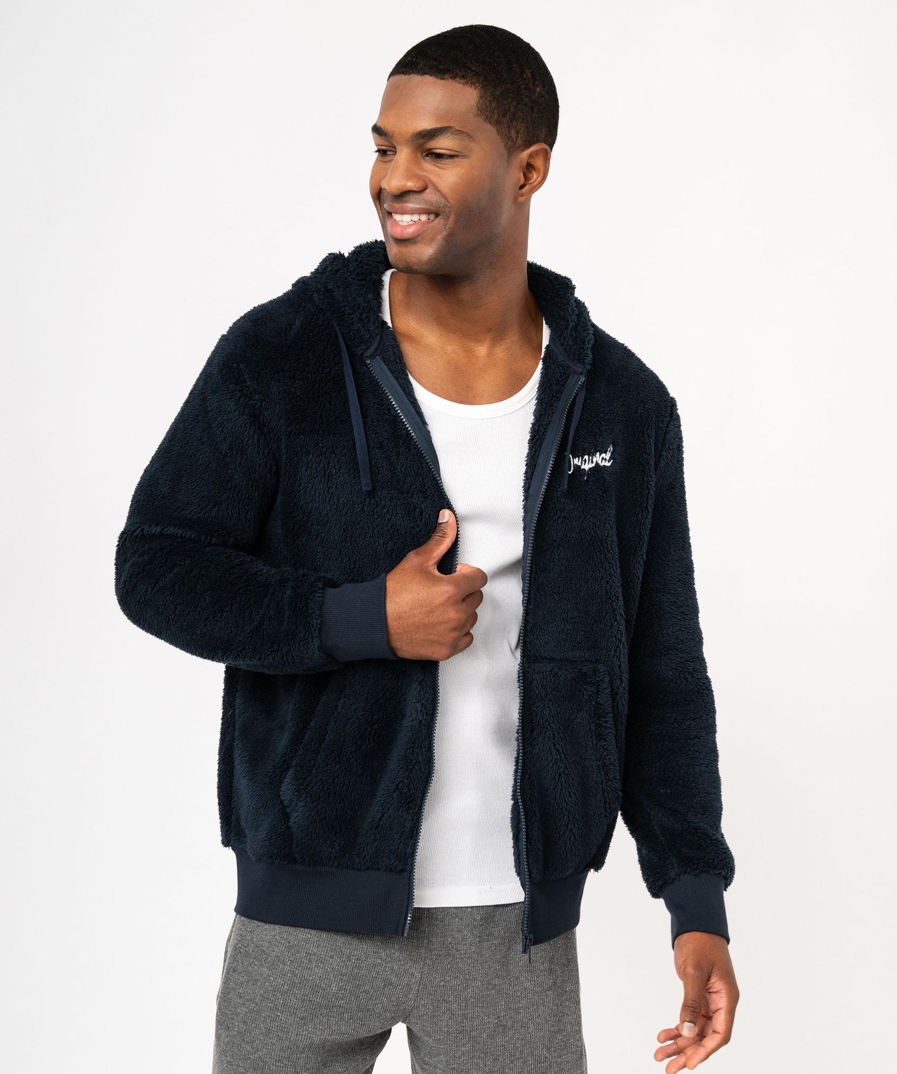 Veste d'int?�rieur ?� capuche en maille peluche homme marine | GEMO