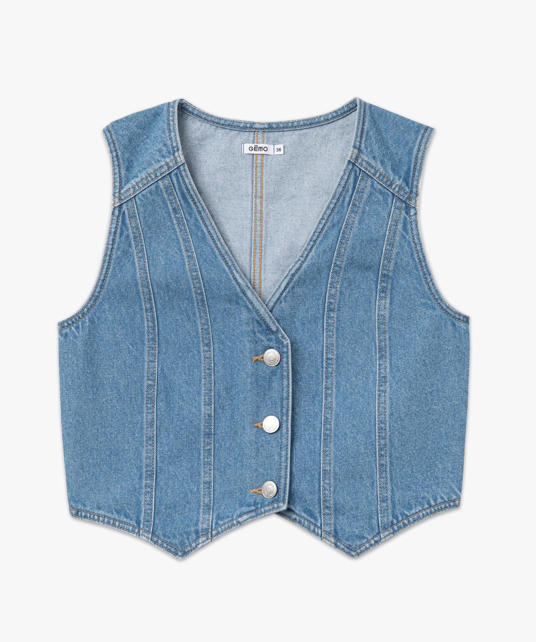Gilet Jean Sans Manche Gilet Sans Manches En Jean Femme Bleu Clair