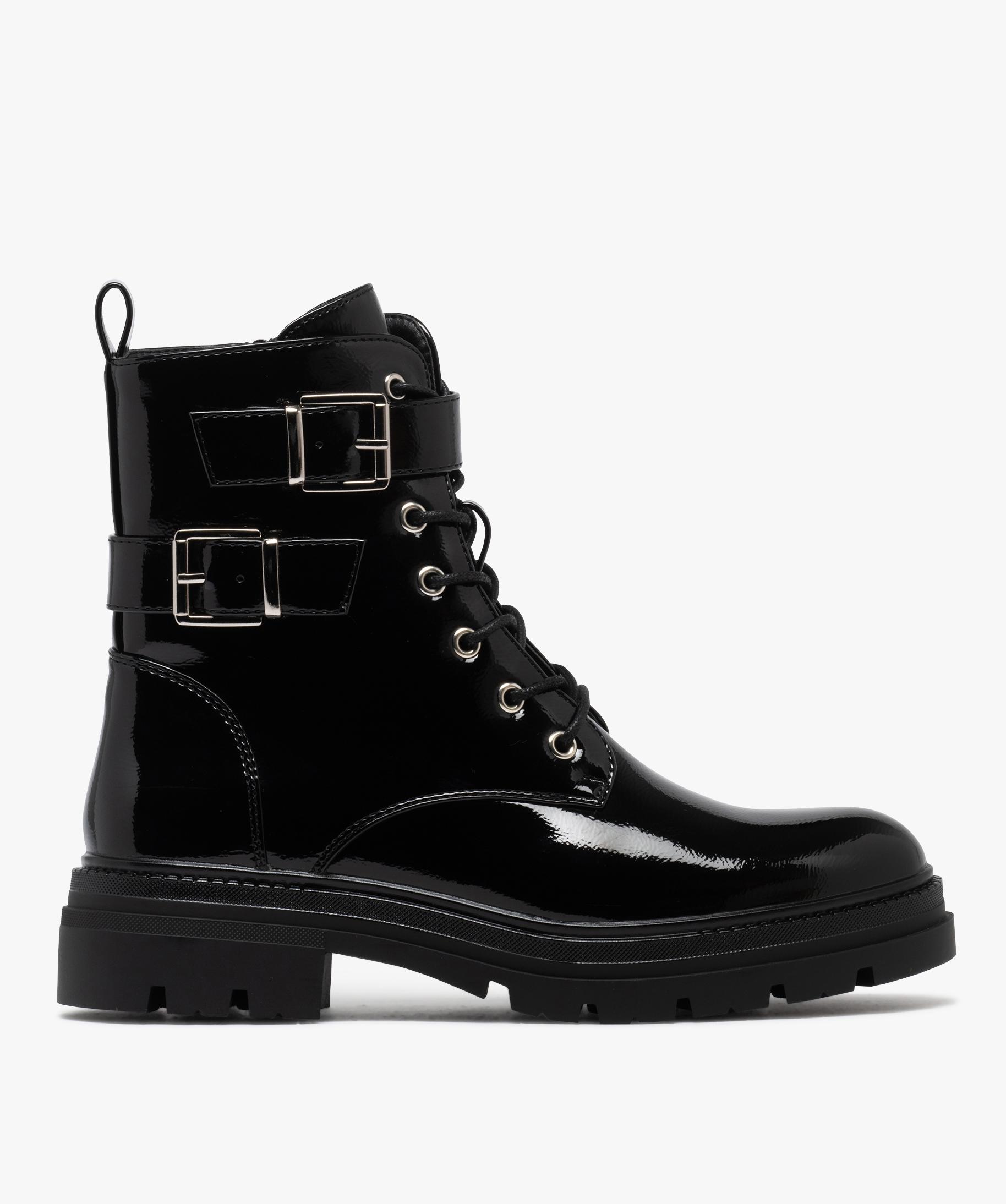 Boots vernies a semelle crantee et boucles femme noir GEMO