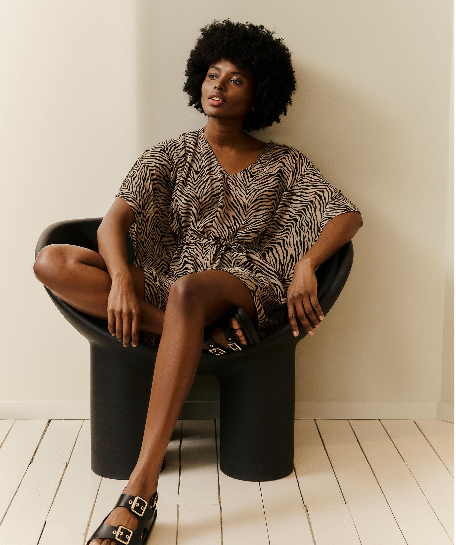 Robe de plage en voile ?� motifs femme noir | GEMO