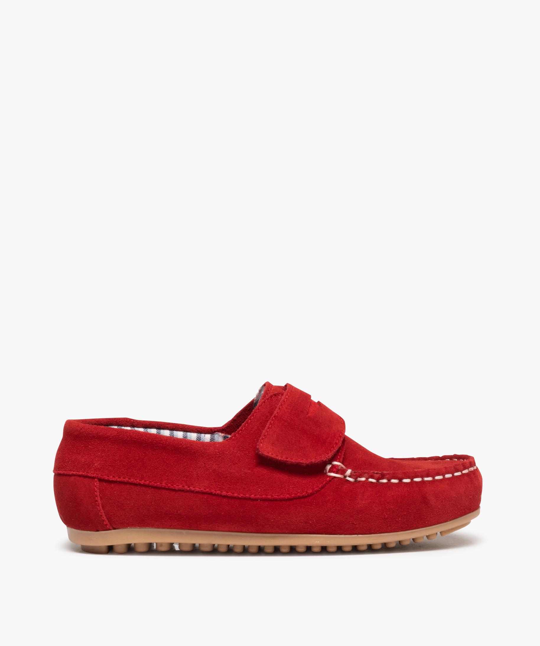 Mocassins gar on dessus cuir retourn fermeture scratch rouge