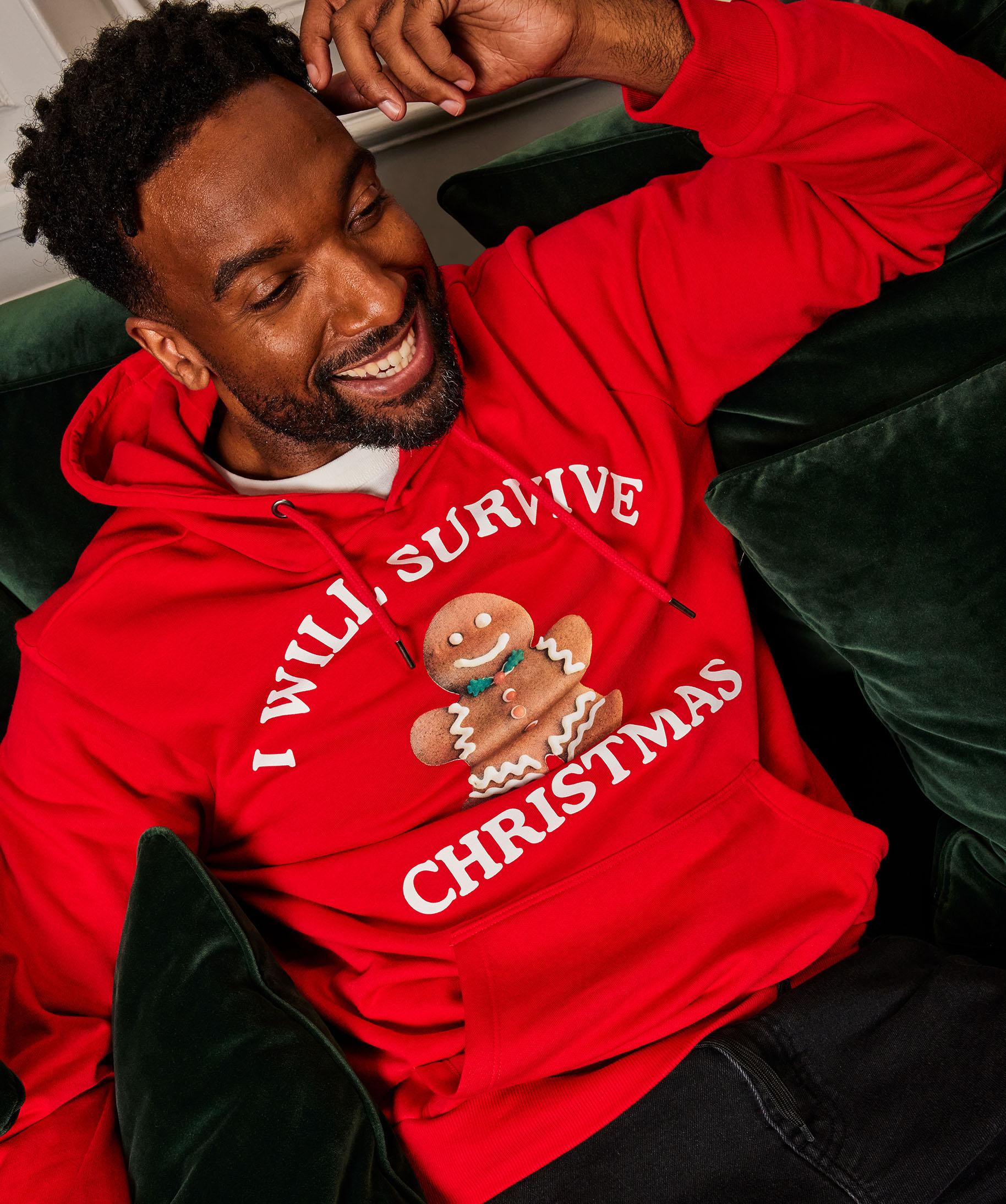 Sweat de Noël à capuche homme rouge GEMO