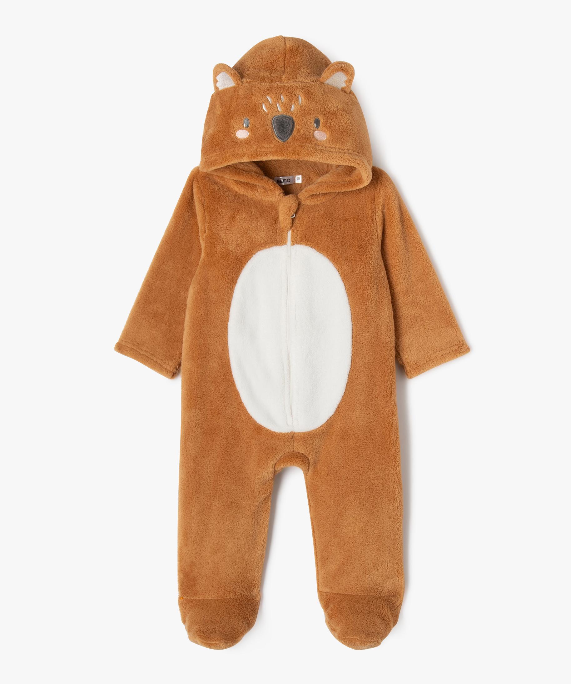 Surpyjama en maille peluche a capuche animee bebe marron GEMO