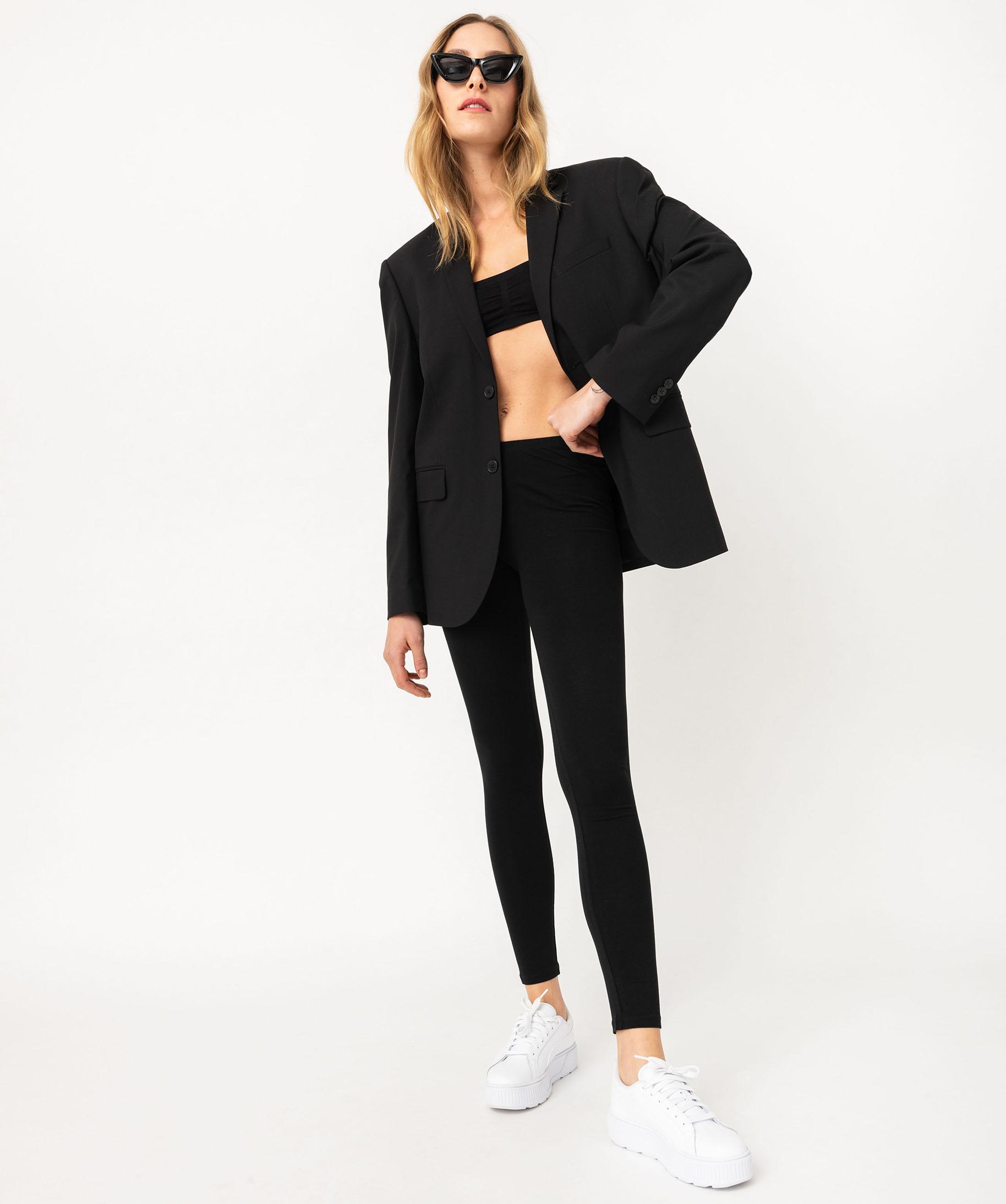 Legging uni en coton extensible femme noir GEMO