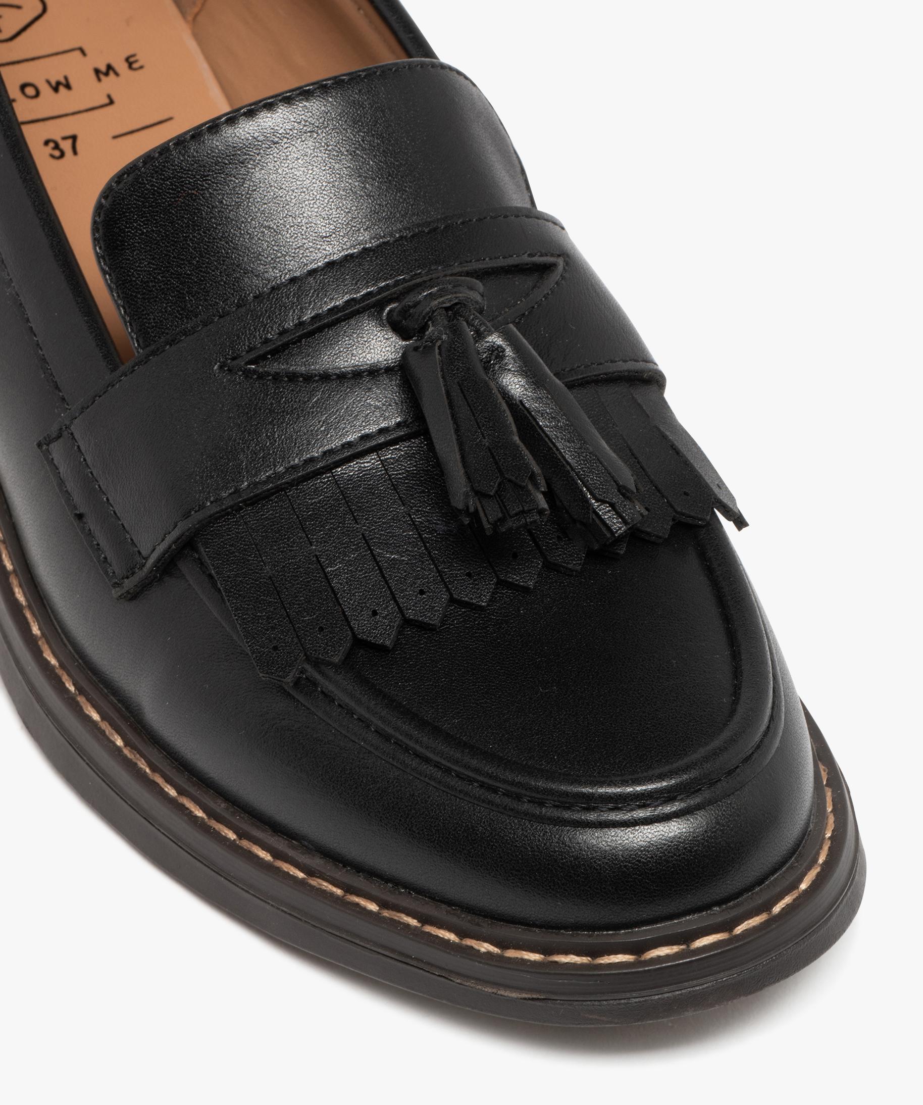 Mocassins femme classiques a franges et petit noeud noir GEMO