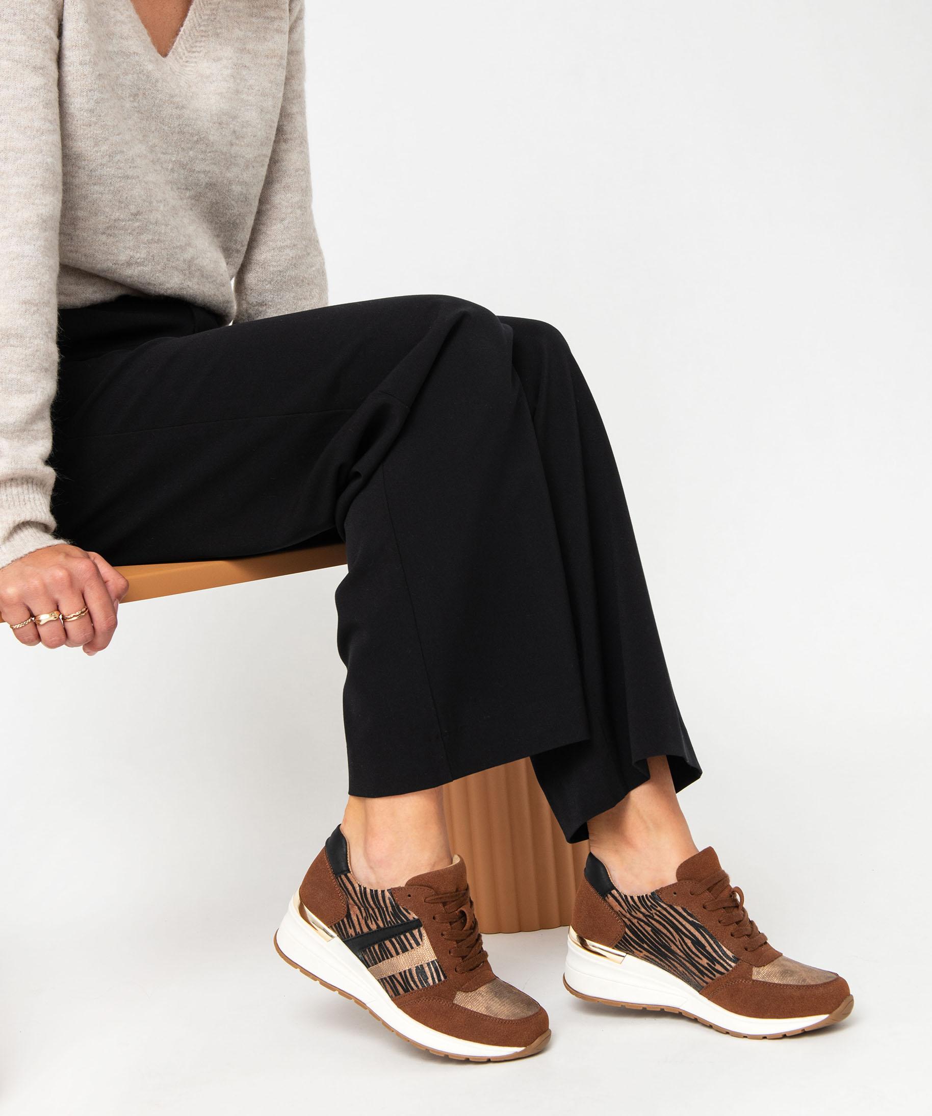 Baskets femme casual zebrees a semelle compensee