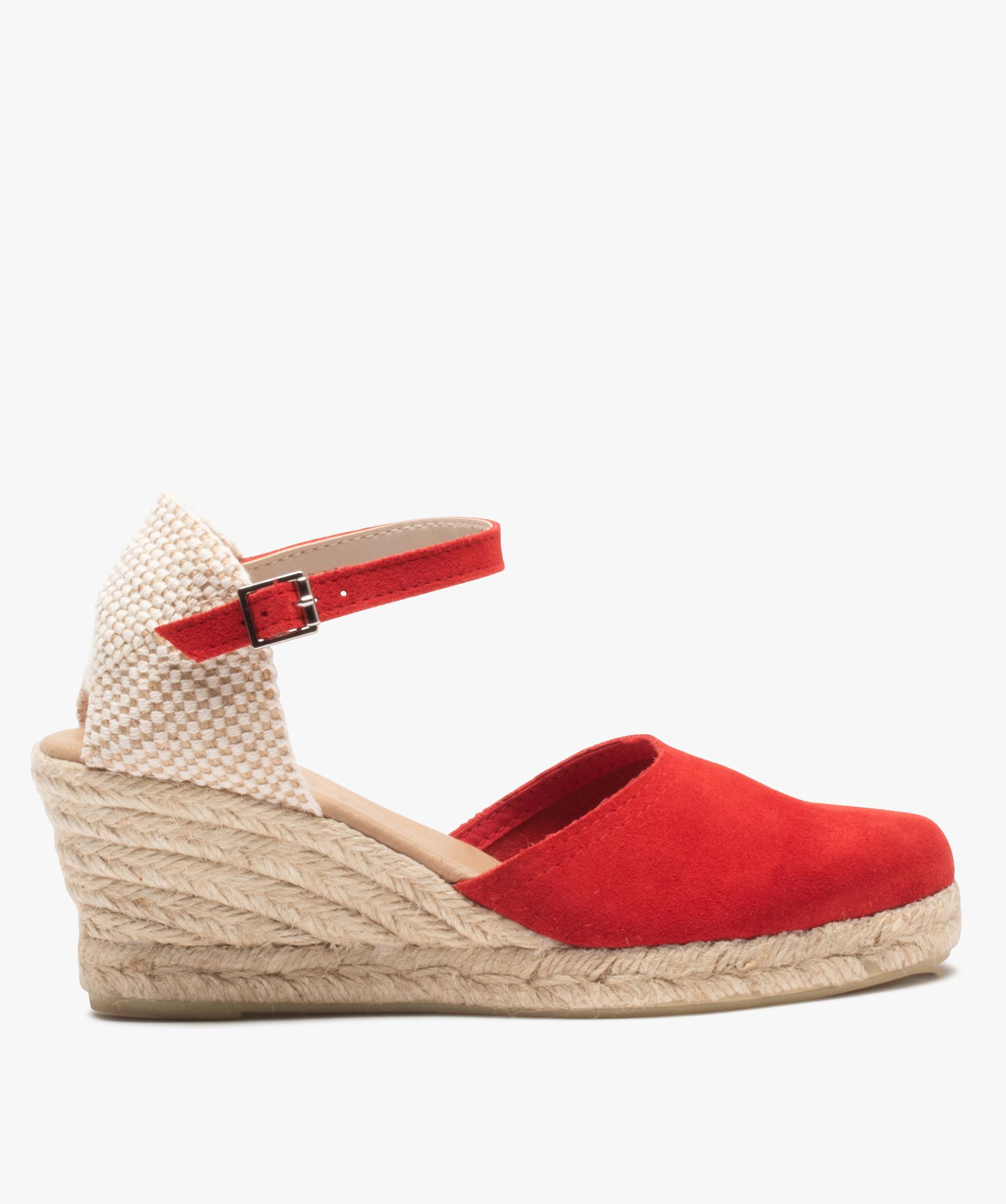 Sandales femme compensees dessus cuir uni rouge GEMO