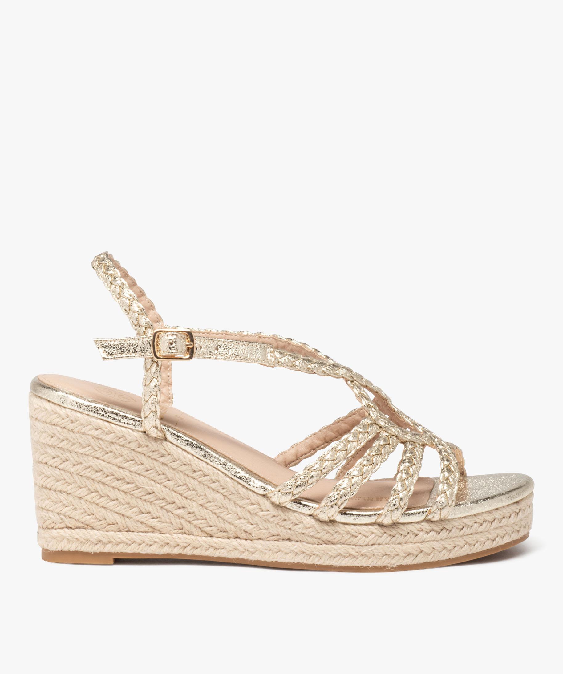 Sandales femme compensees avec brides tressees fantaisie