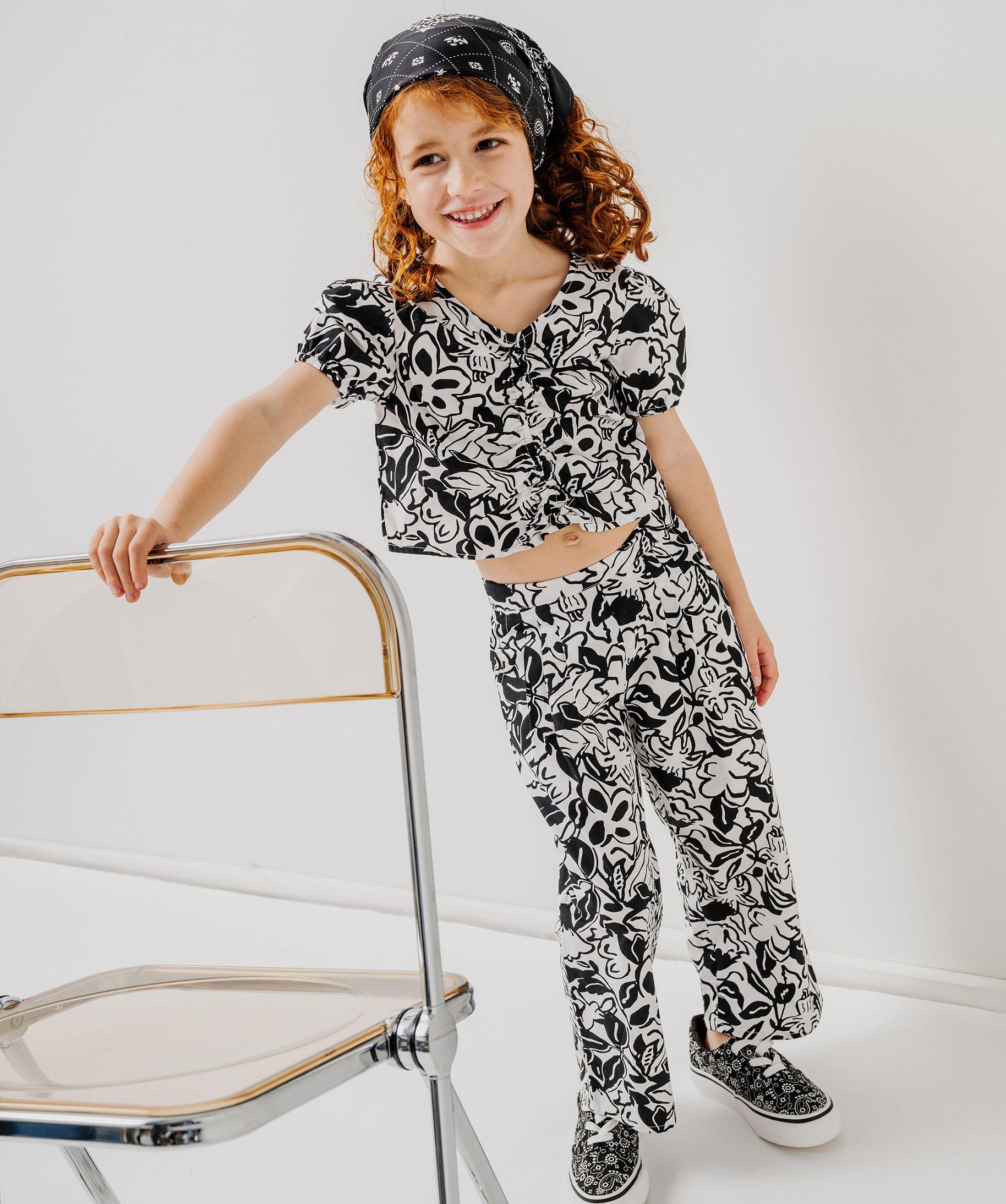 Pantalon Fille H&M Noir Et Blanc Imprimé Zèbre - Taille 4-5, Coton Stretch, Occasion Excellent état