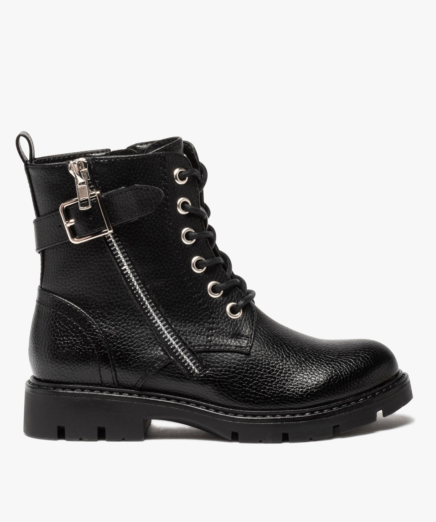 Boots fille a lacets style rock fermeture zippee noir GEMO