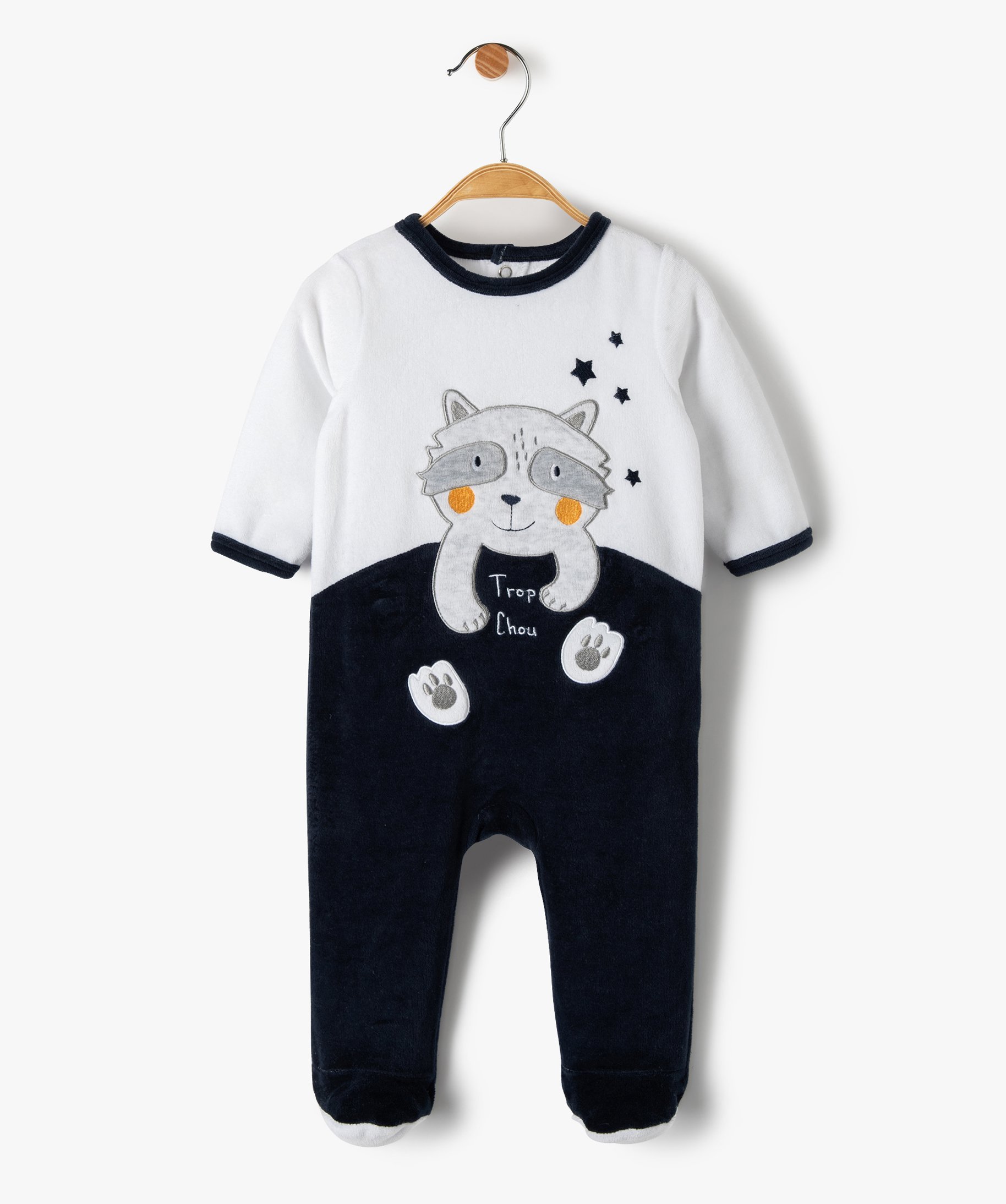 Pyjama bébé en velours avec motif petit loup