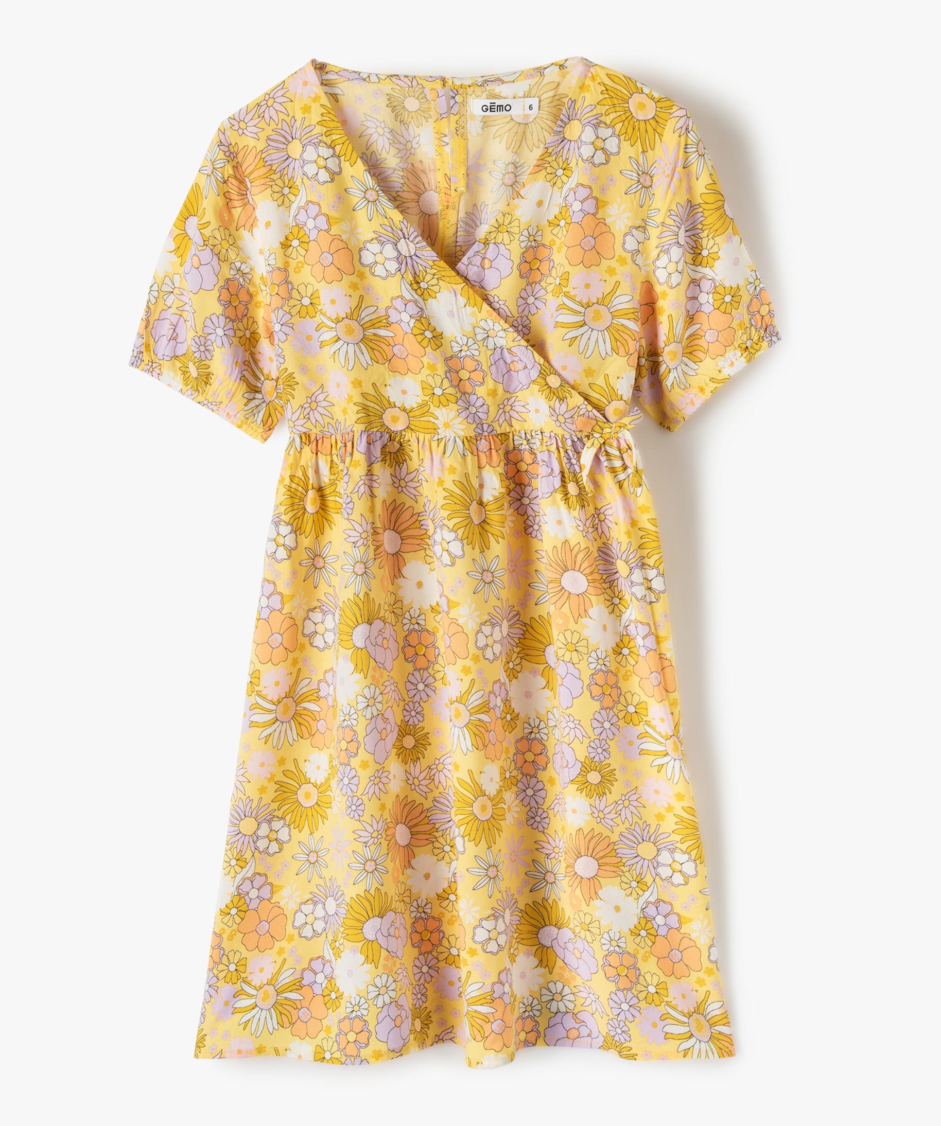 Robe fille manches courtes motifs fleuris jaune GEMO