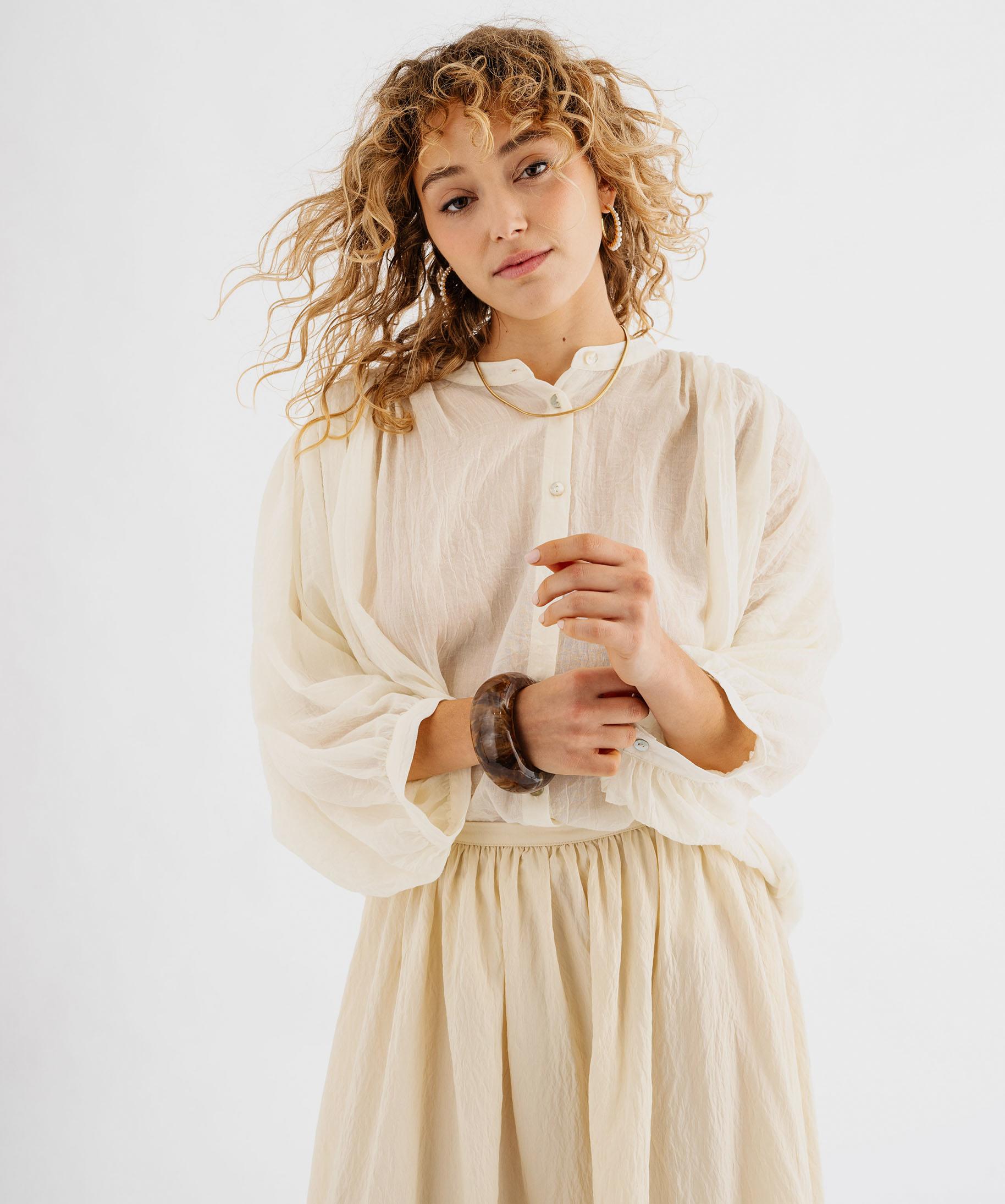Blouse à manches longues coupe oversize femme blanc chine | GEMO