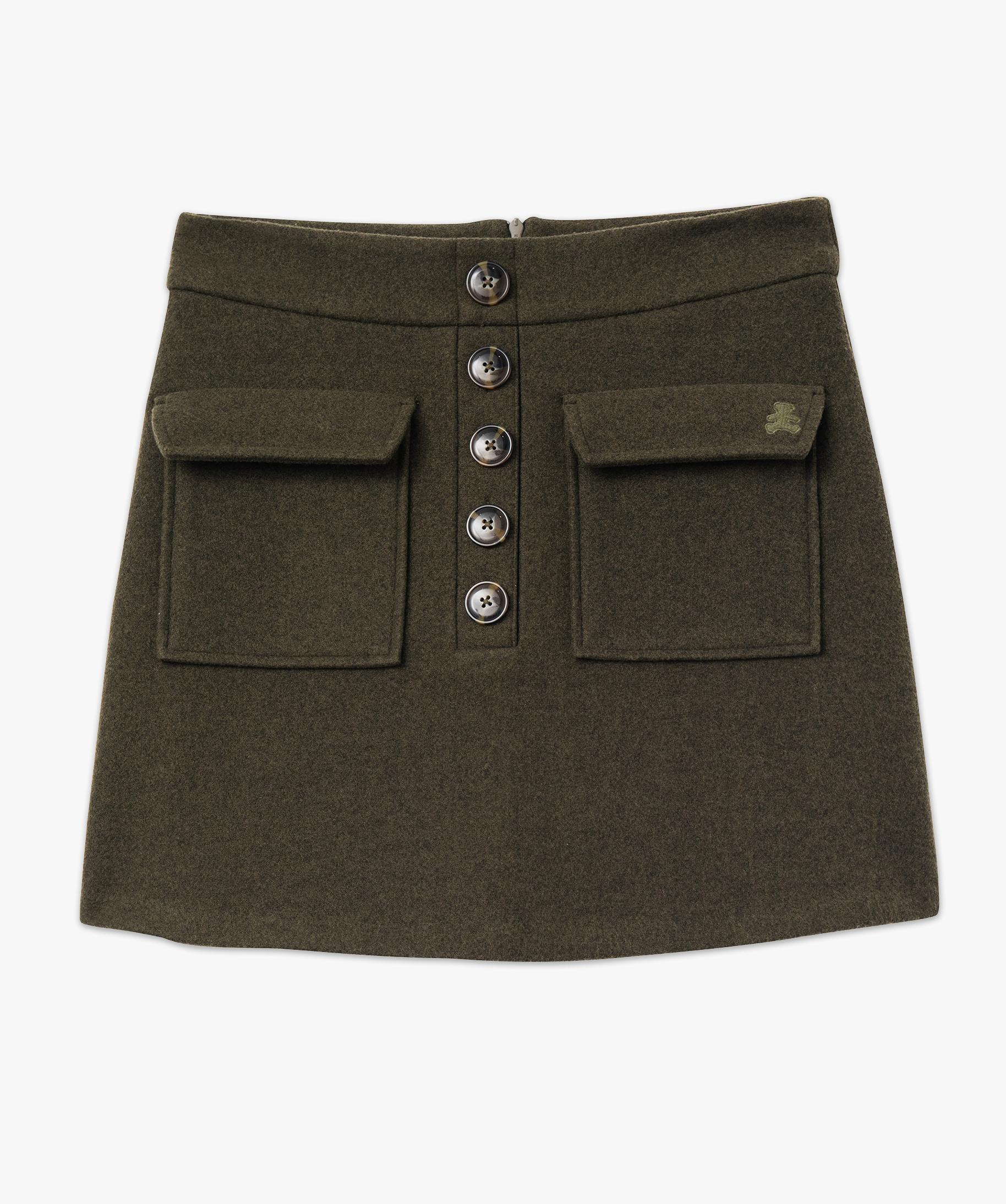 Jupe Trompette Monse Neuve - Taille 2, Kaki Gabardine, Volants Et Zip, Style Cocktail (Valeur 890€)