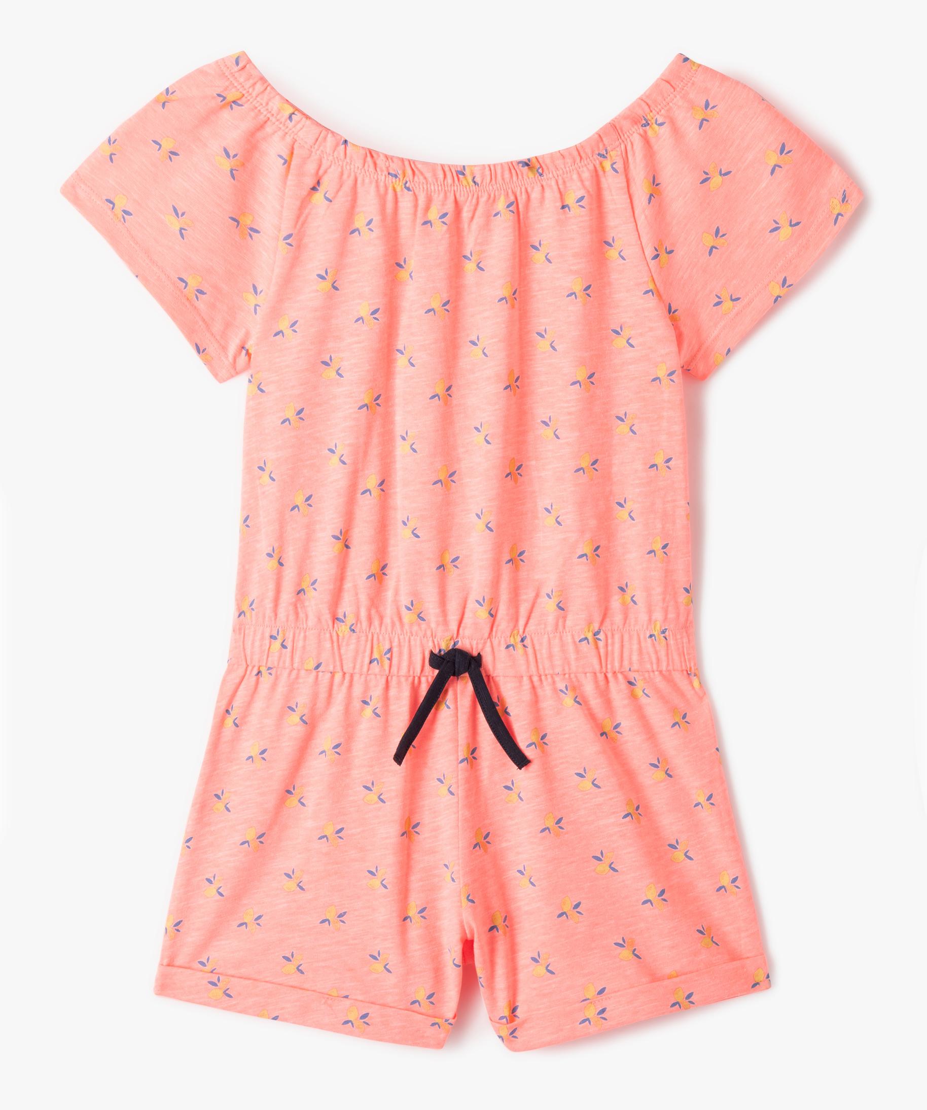 Combishort fille manches courtes avec col et taille las