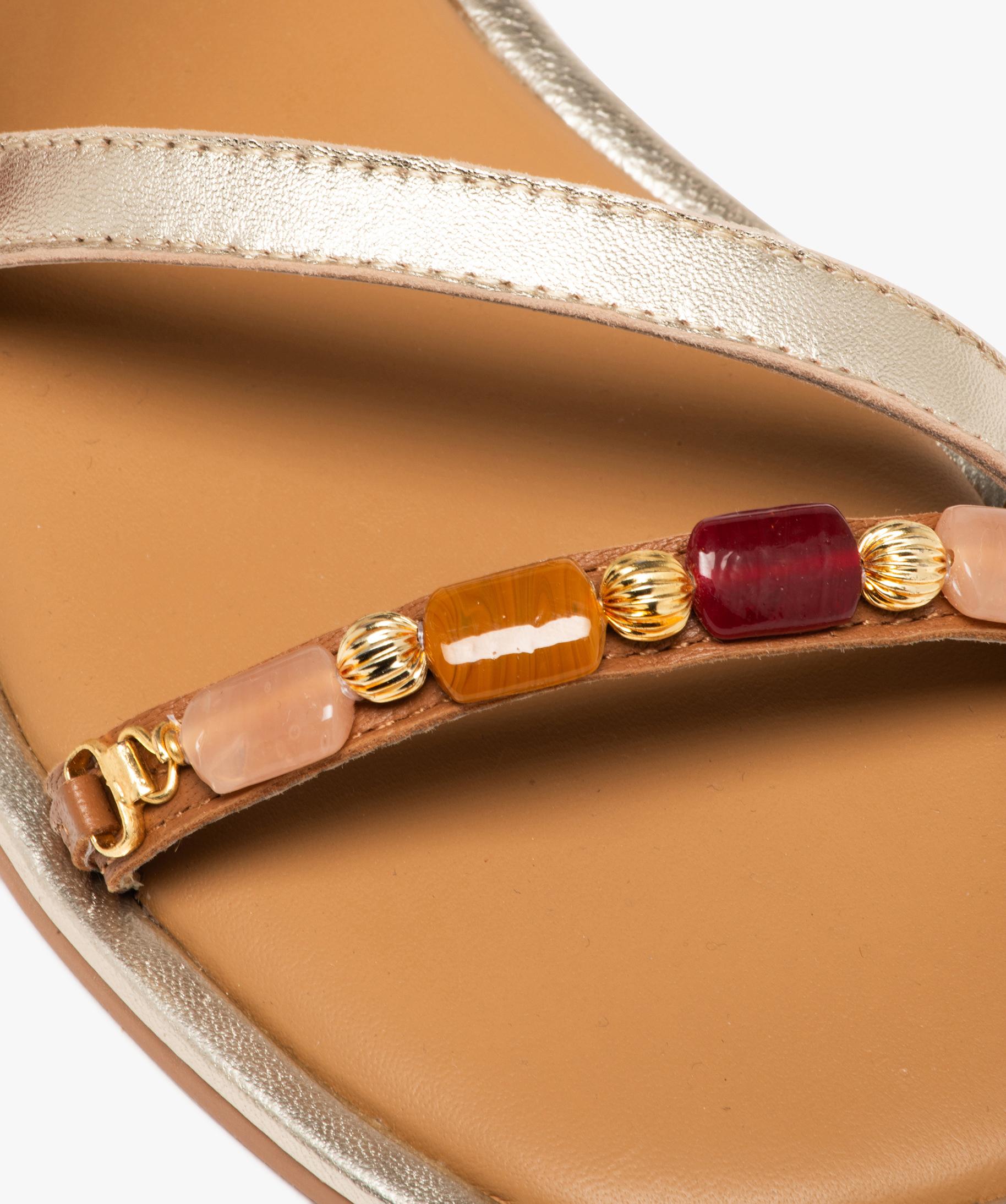 Sandales femme en cuir avec brides bijoux fantaisie or GEMO