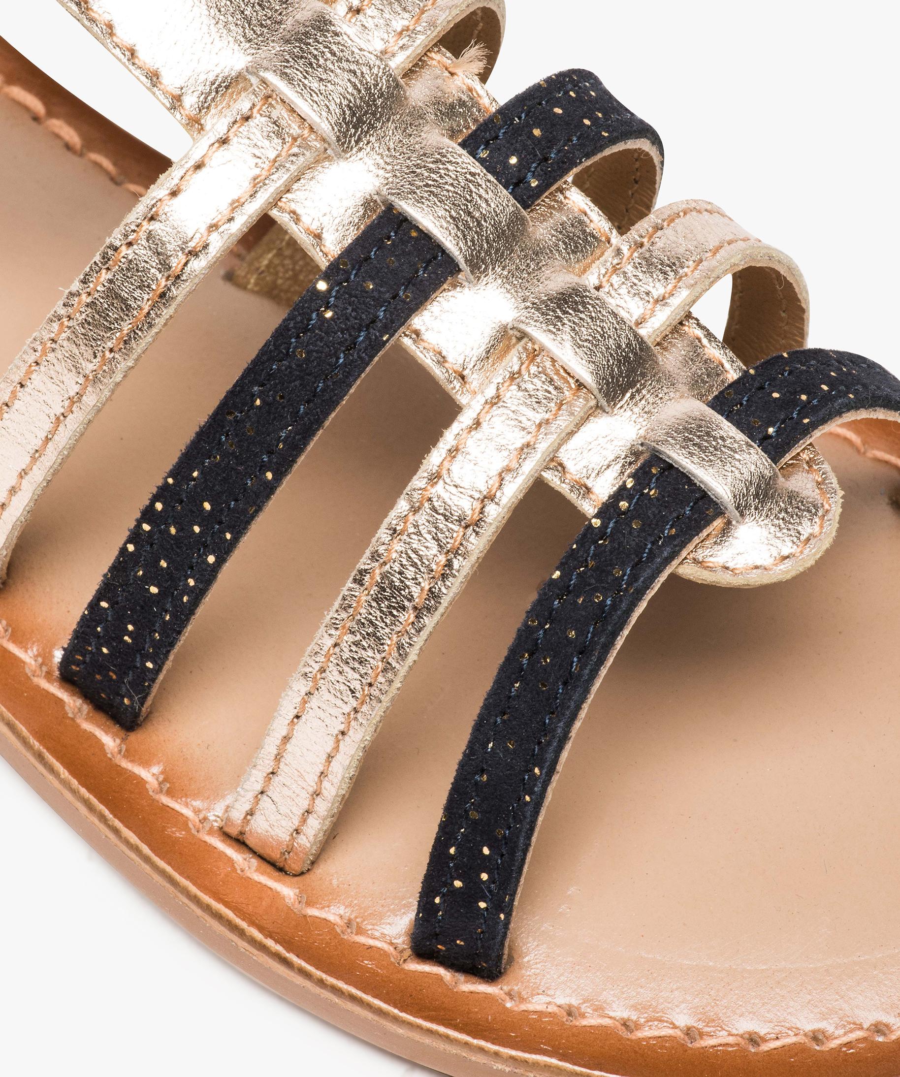 Sandales fille style tropeziennes en cuir metallise bleu fonce GEMO