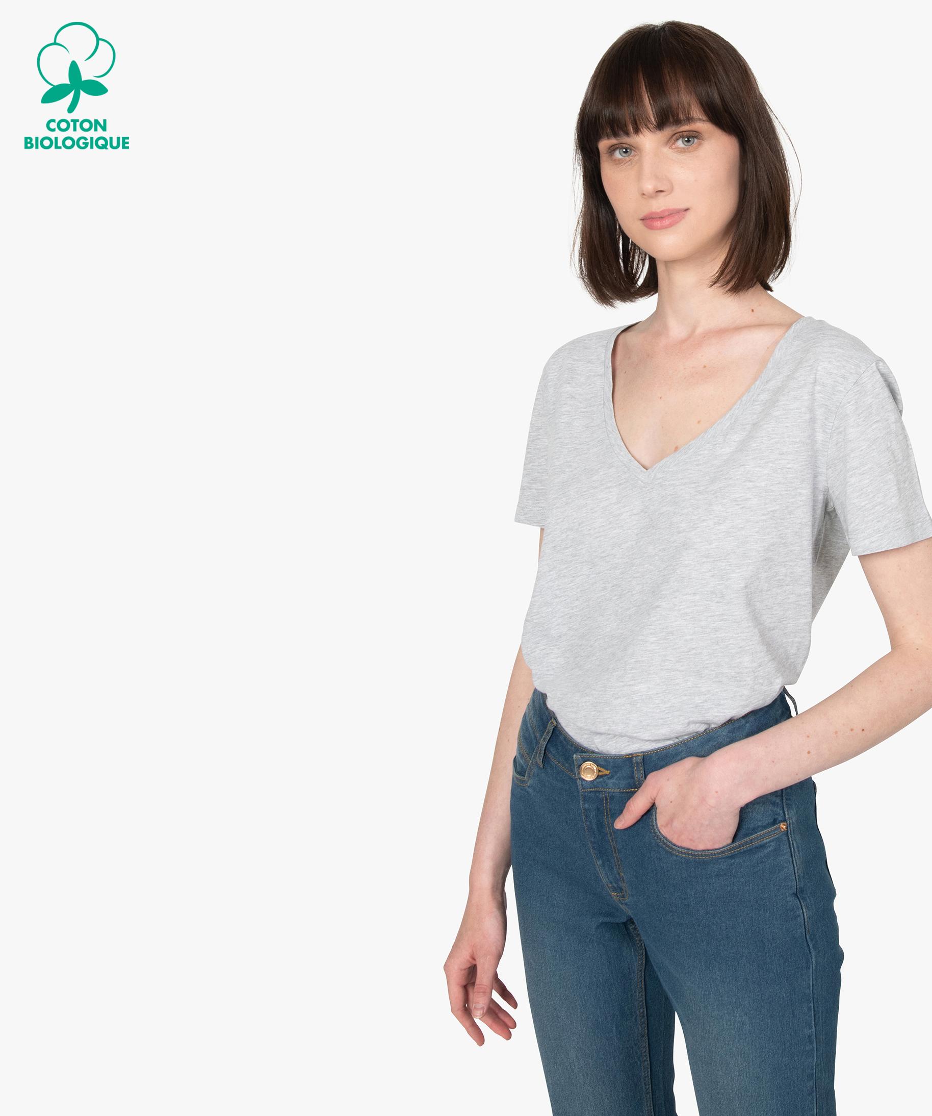 Tee shirt gris femme col hotsell v