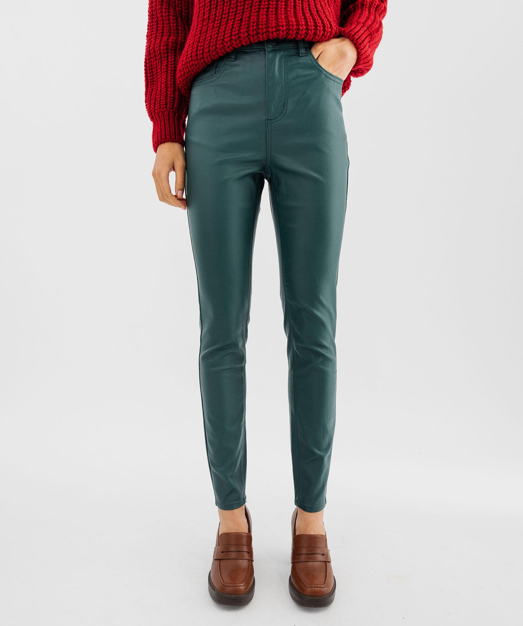 Pantalon skinny enduit push up taille haute femme vert GEMO