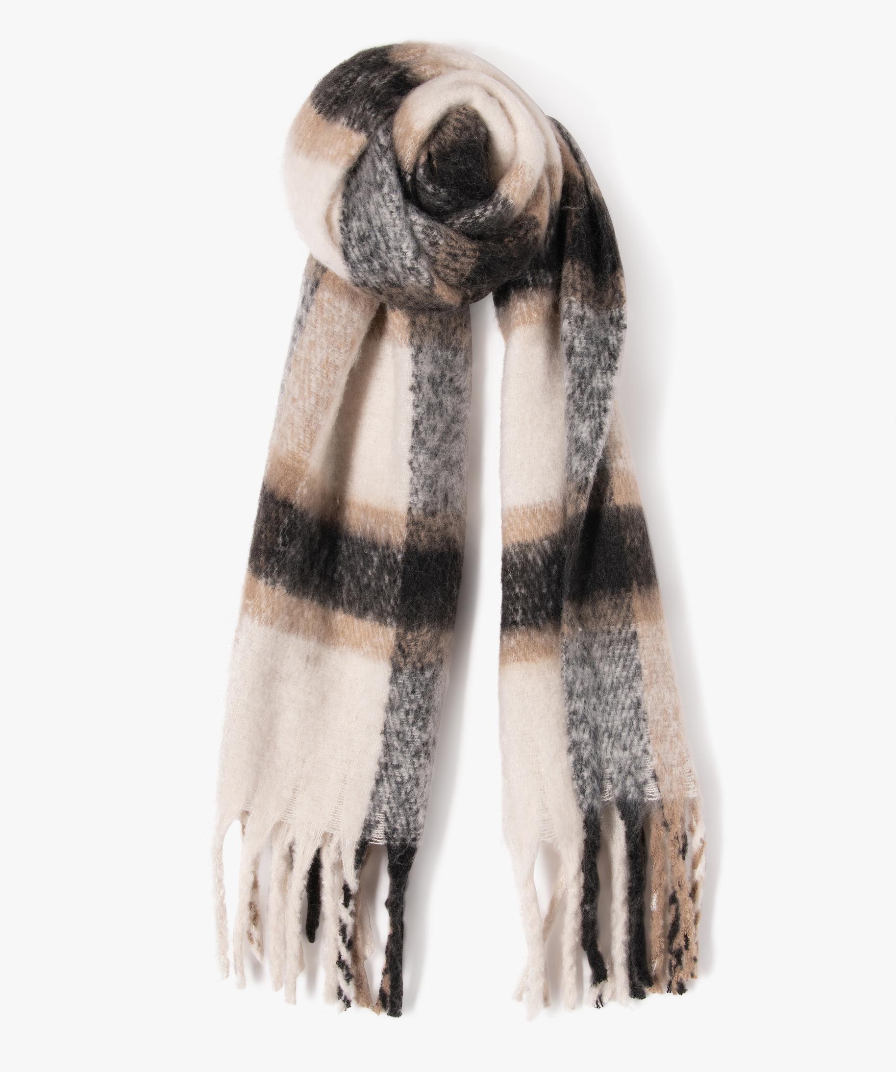 Écharpe Femme Cachemire Soie - Grand Modèle Châle Franges - Motif Carreaux Bordeaux - Hiver Mariage Soirée