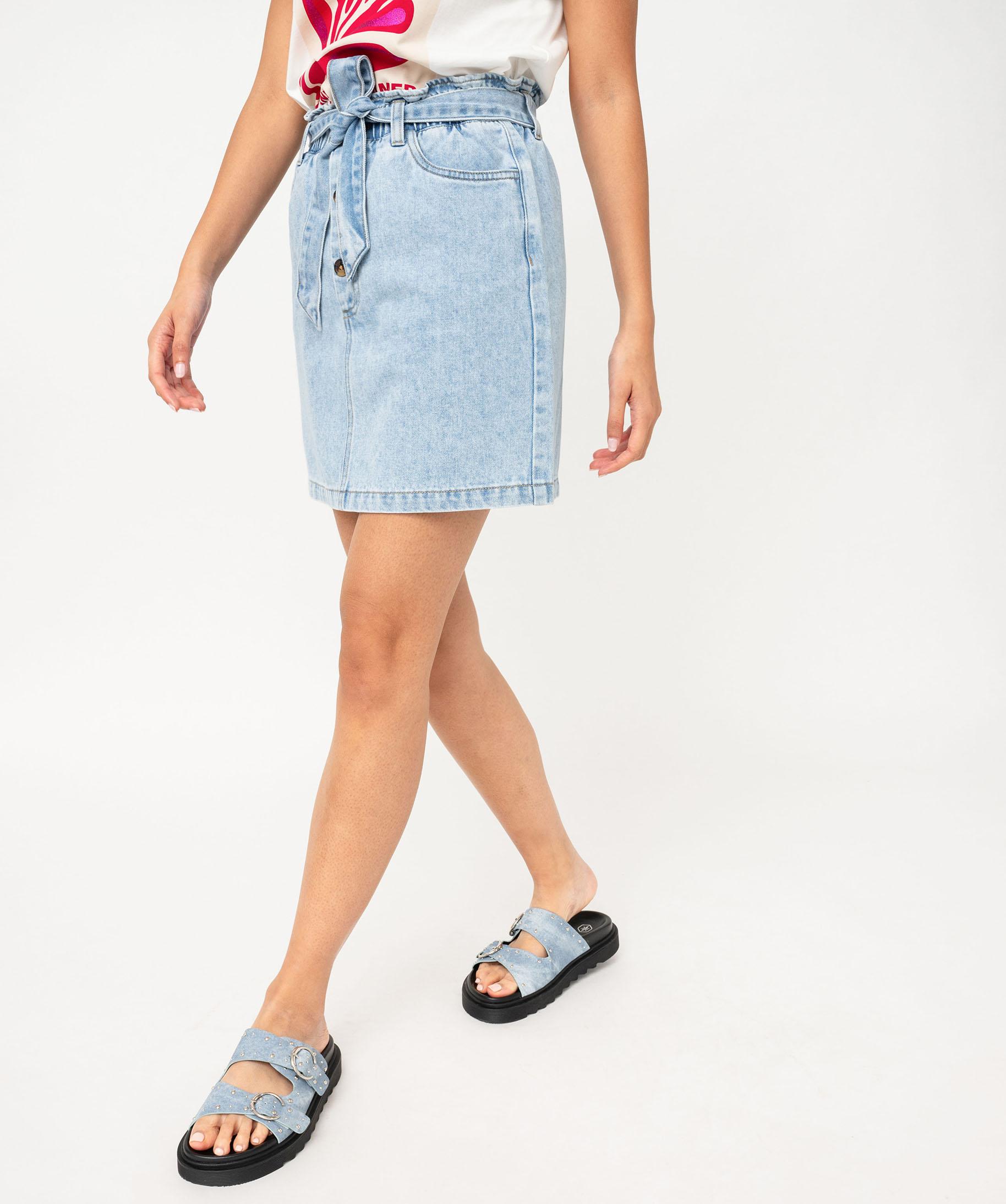 Jupe en jean avec ceinture a nouer femme denim GEMO