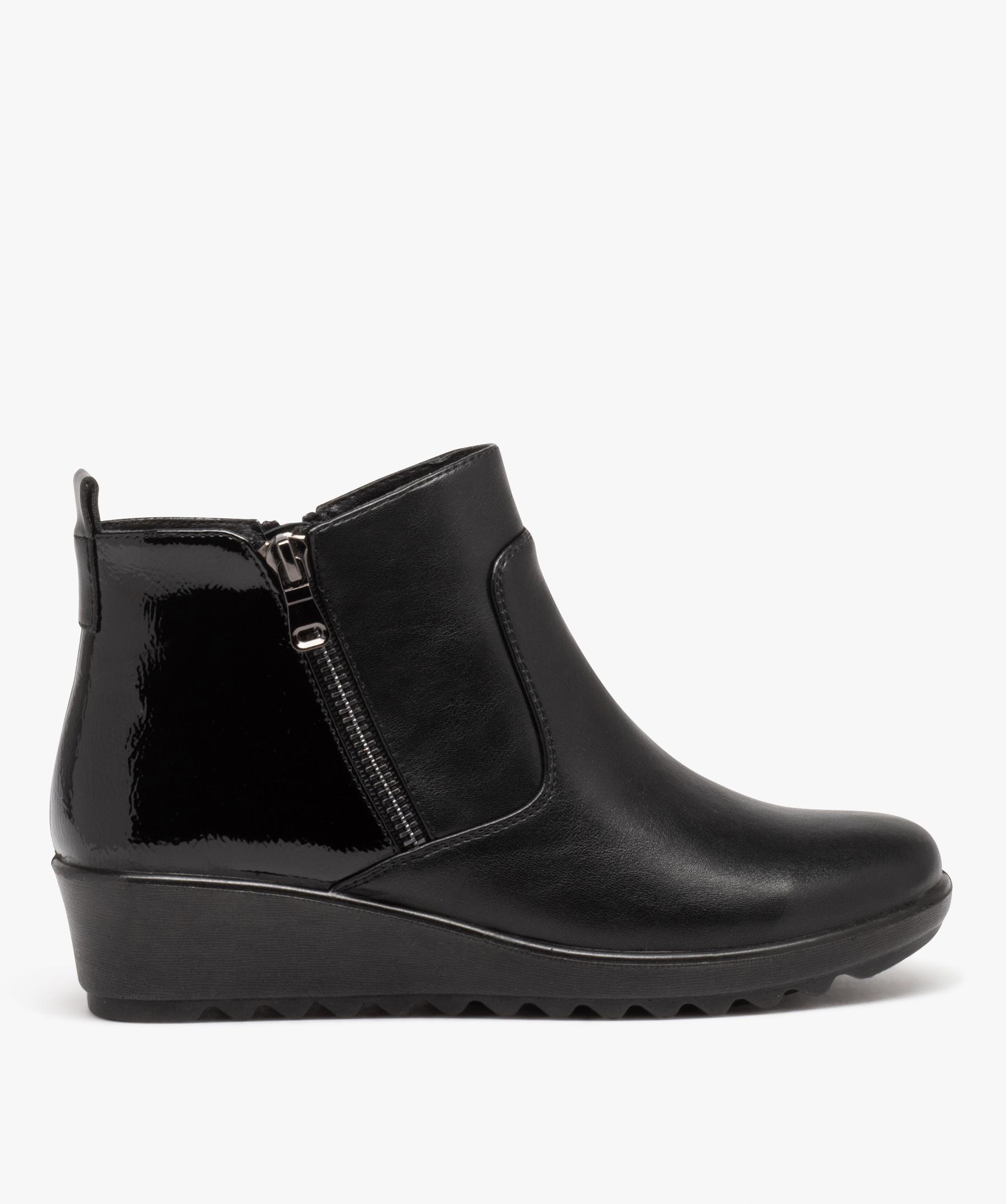 Boots femme confort unies a talon compense et double zip